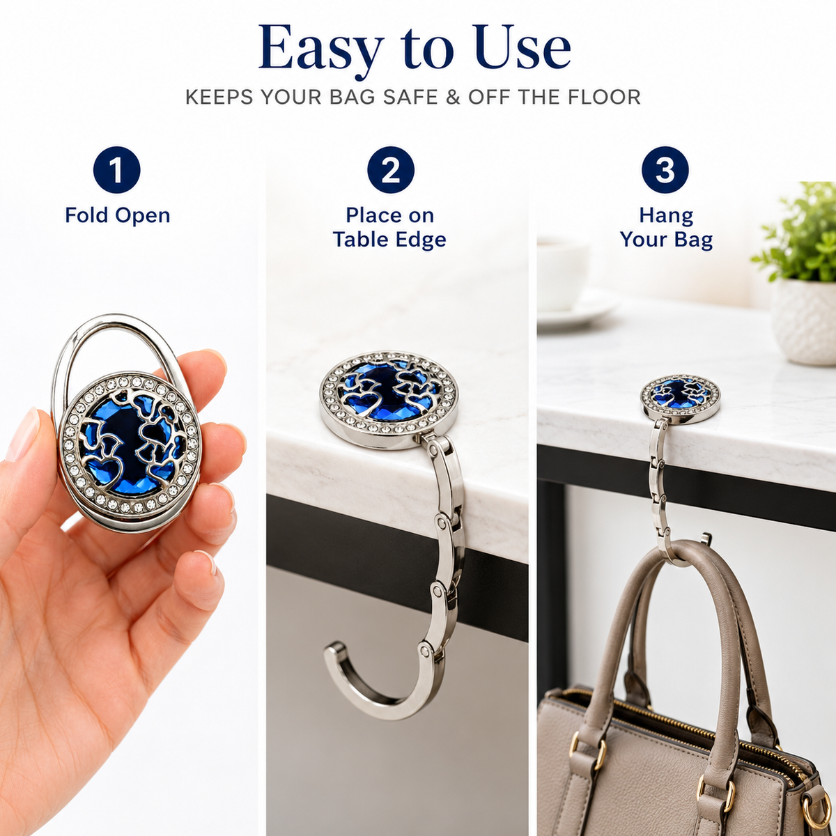 Luxe Crystal Foldable Purse Hook – Elegant Handbag Hanger