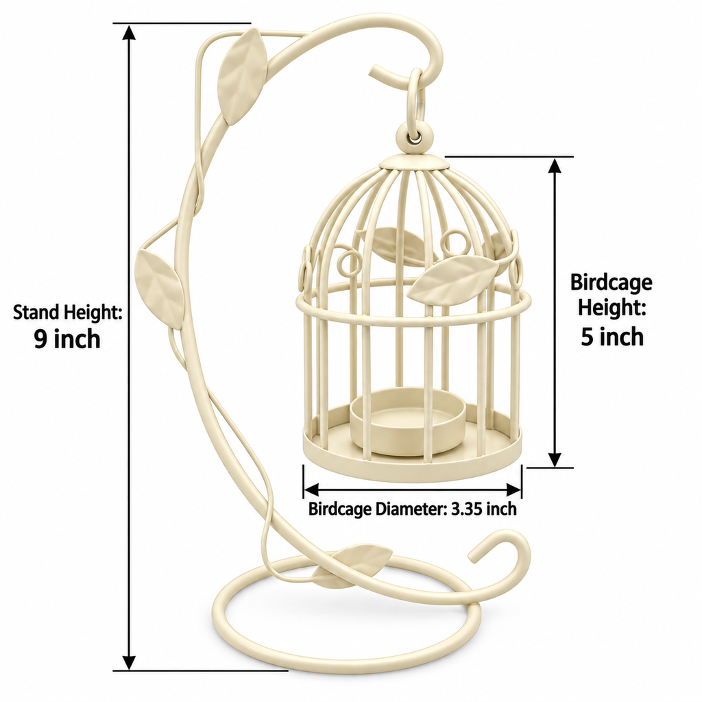 Vintage Birdcage Tealight Candle Holder with Stand – Black or Ivory