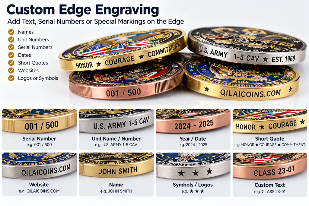 Custom Challenge Coin Edge Options – 8 Premium Edge Styles & Personalized Engraving