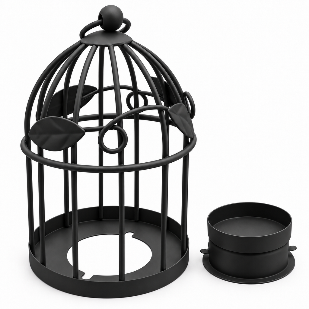 Vintage Birdcage Tealight Candle Holder with Stand – Black or Ivory