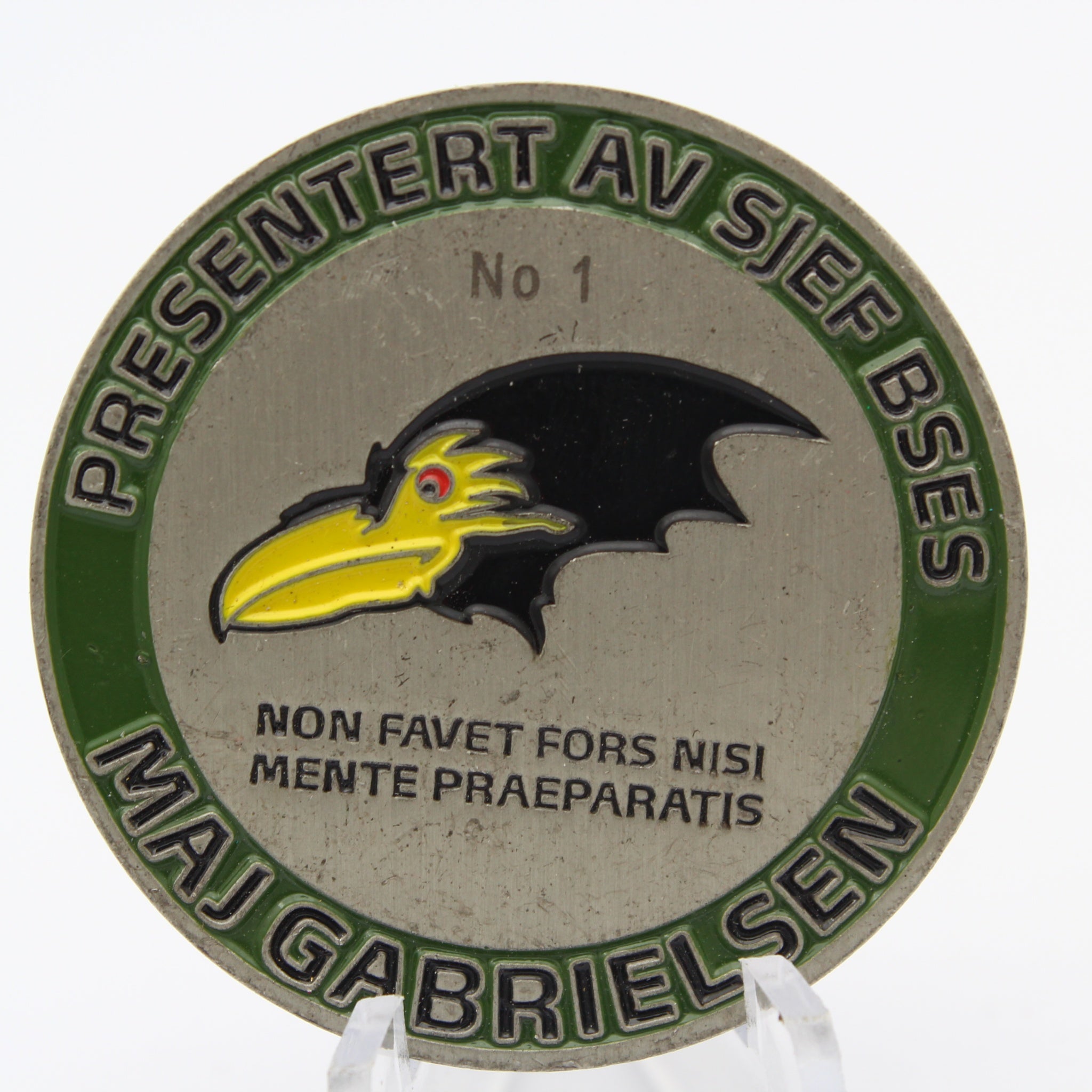 Norway Intelligence & Language NCO School Challenge Coin – Maj Gabrielsen (Green/Black)