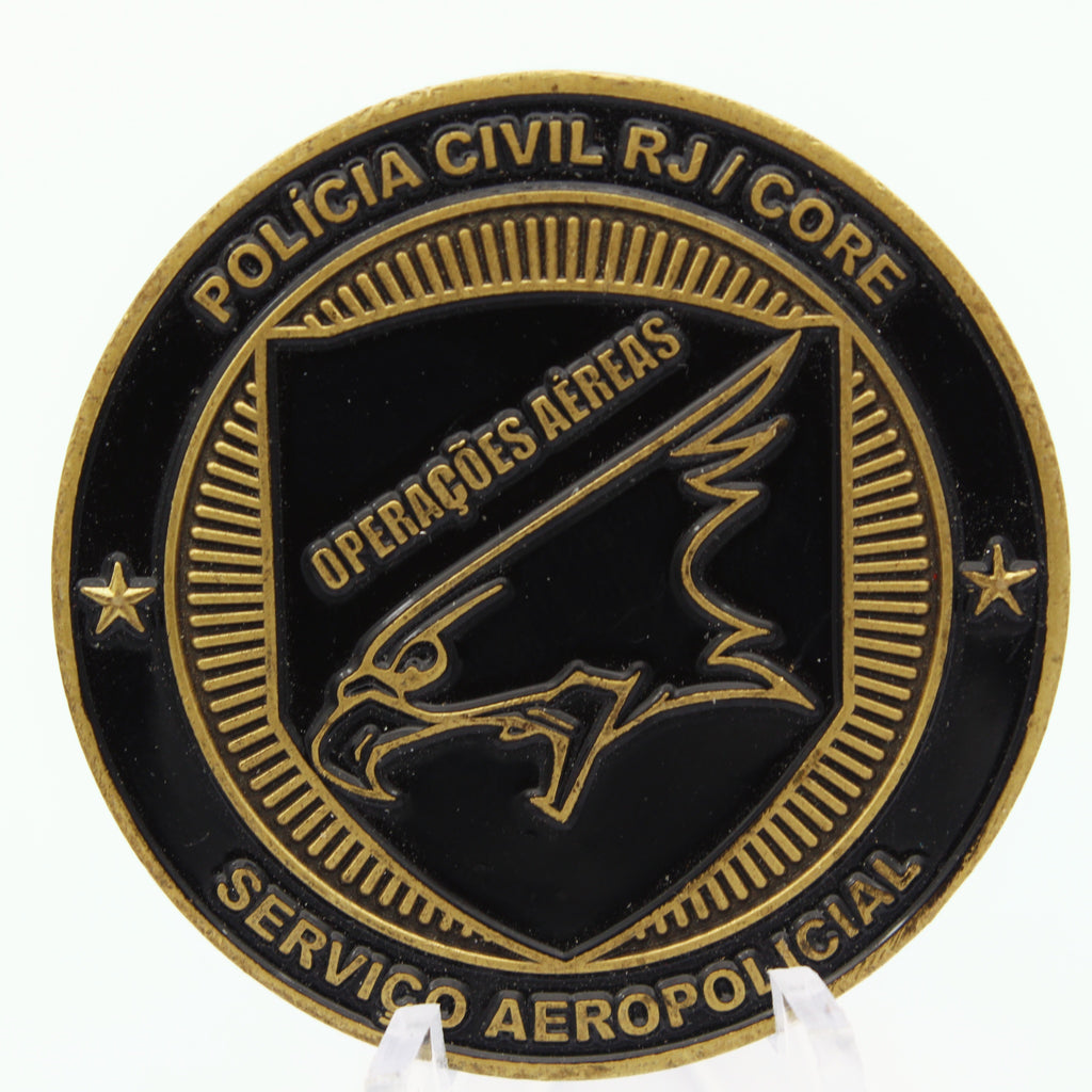 Polícia Civil RJ CORE Air Operations Challenge Coin – Serviço Aeropolicial (Operações Aéreas) 1.65" Copper - Pre-Owned
