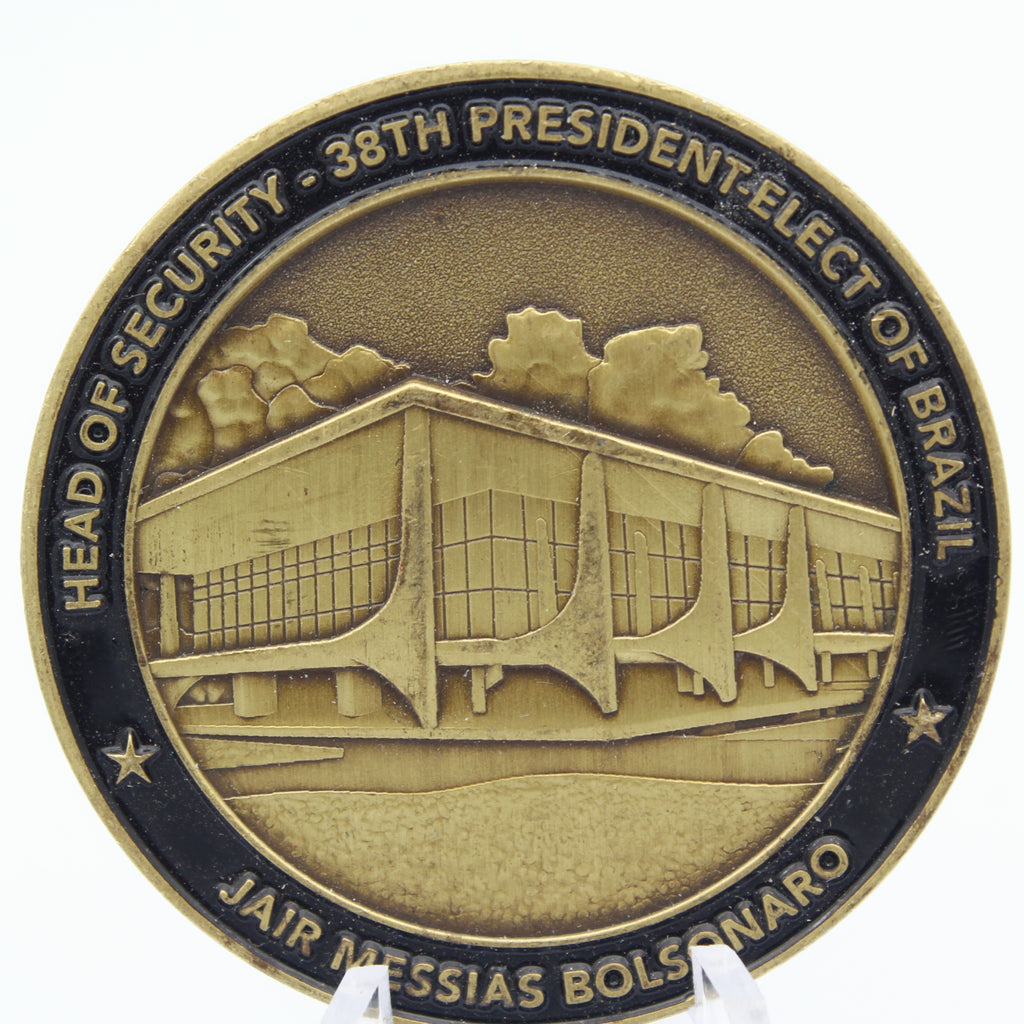 Polícia Federal Brazil Challenge Coin – Head of Security, 38th President Jair Bolsonaro (2017) 1.75" Copper - Pre-Owned