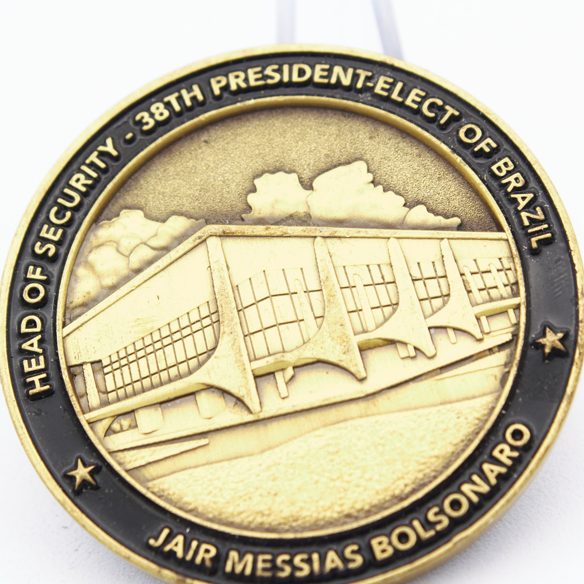Polícia Federal Brazil Challenge Coin – Head of Security, 38th President Jair Bolsonaro (2017) 1.75" Copper - Pre-Owned