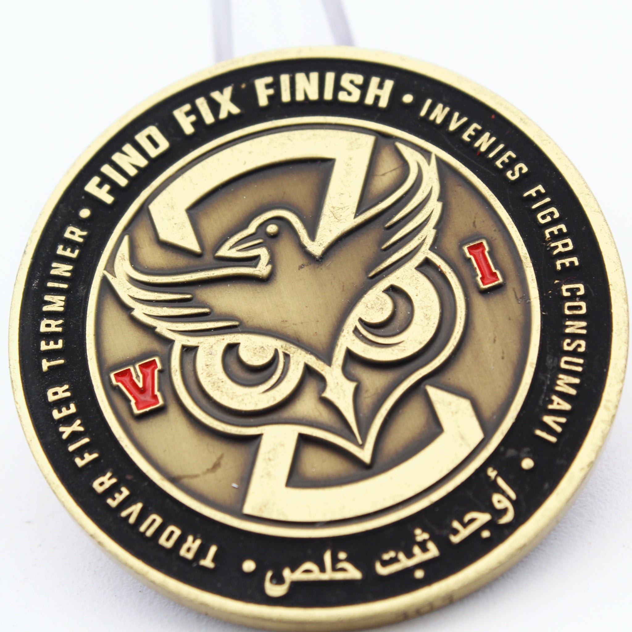 Tactical Motto Challenge Coin – "Facta Non Verba" & "Find Fix Finish" 1.75″ Copper - Pre-Owned