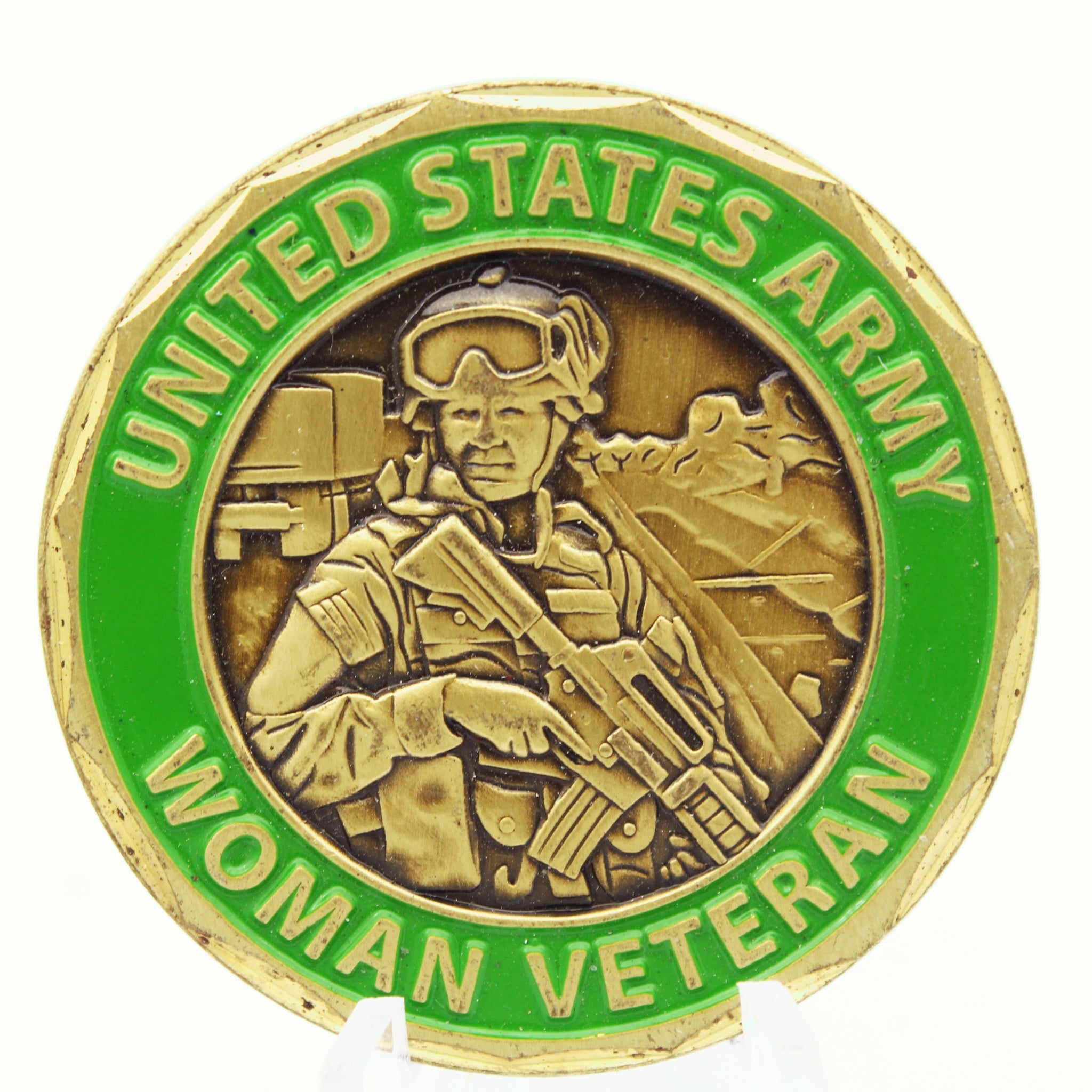 U.S. Army Woman Veteran Challenge Coins – Green Enamel, Soldier Design Pre-Owned