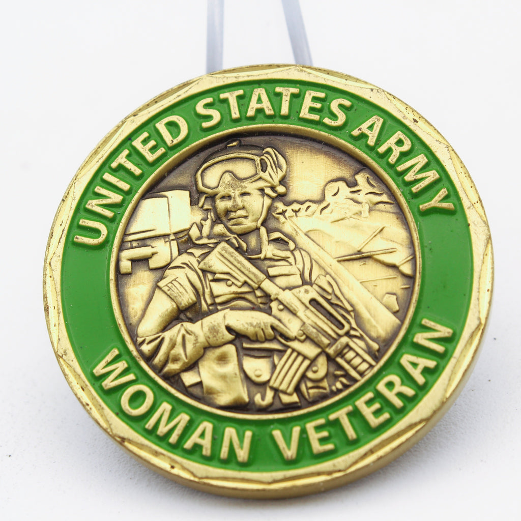 U.S. Army Woman Veteran Challenge Coins – Green Enamel, Soldier Design Pre-Owned