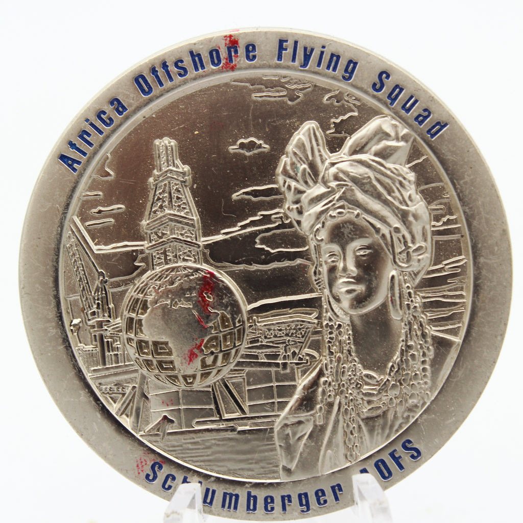 Schlumberger Africa Offshore Flying Squad Challenge Coin | 1.75" Copper Pre-Owned Collectible