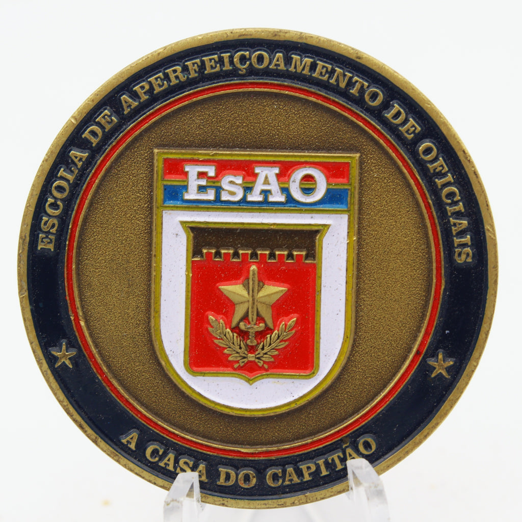 Brazilian Army EsAO Officer Improvement School Challenge Coin | 1.75" Copper Pre-Owned Collectible