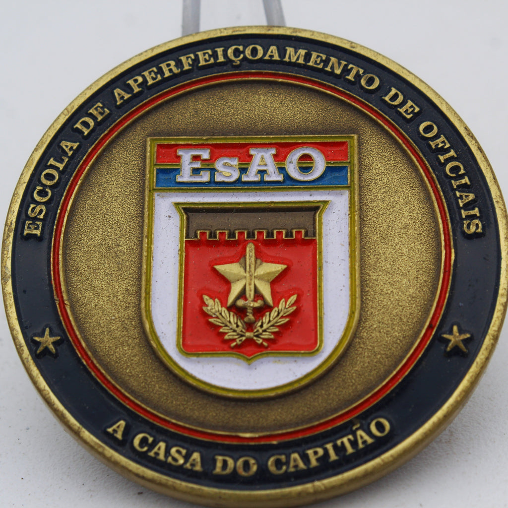 Brazilian Army EsAO Officer Improvement School Challenge Coin | 1.75" Copper Pre-Owned Collectible