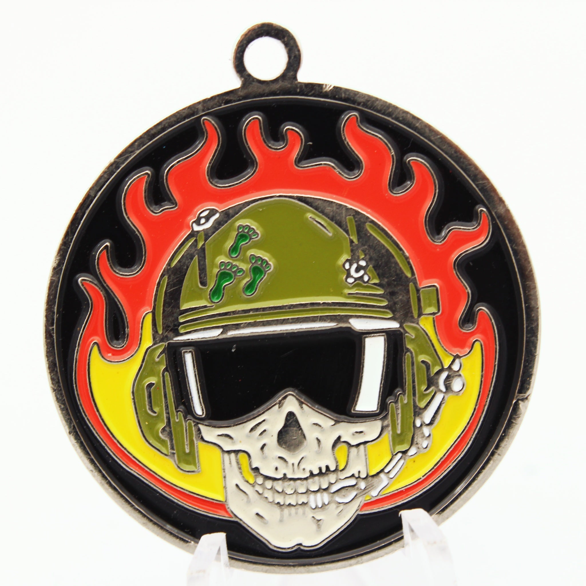 Dark Knights Skull Helmet Flames Challenge Coin Pendant 1.5” Copper Pre-Owned