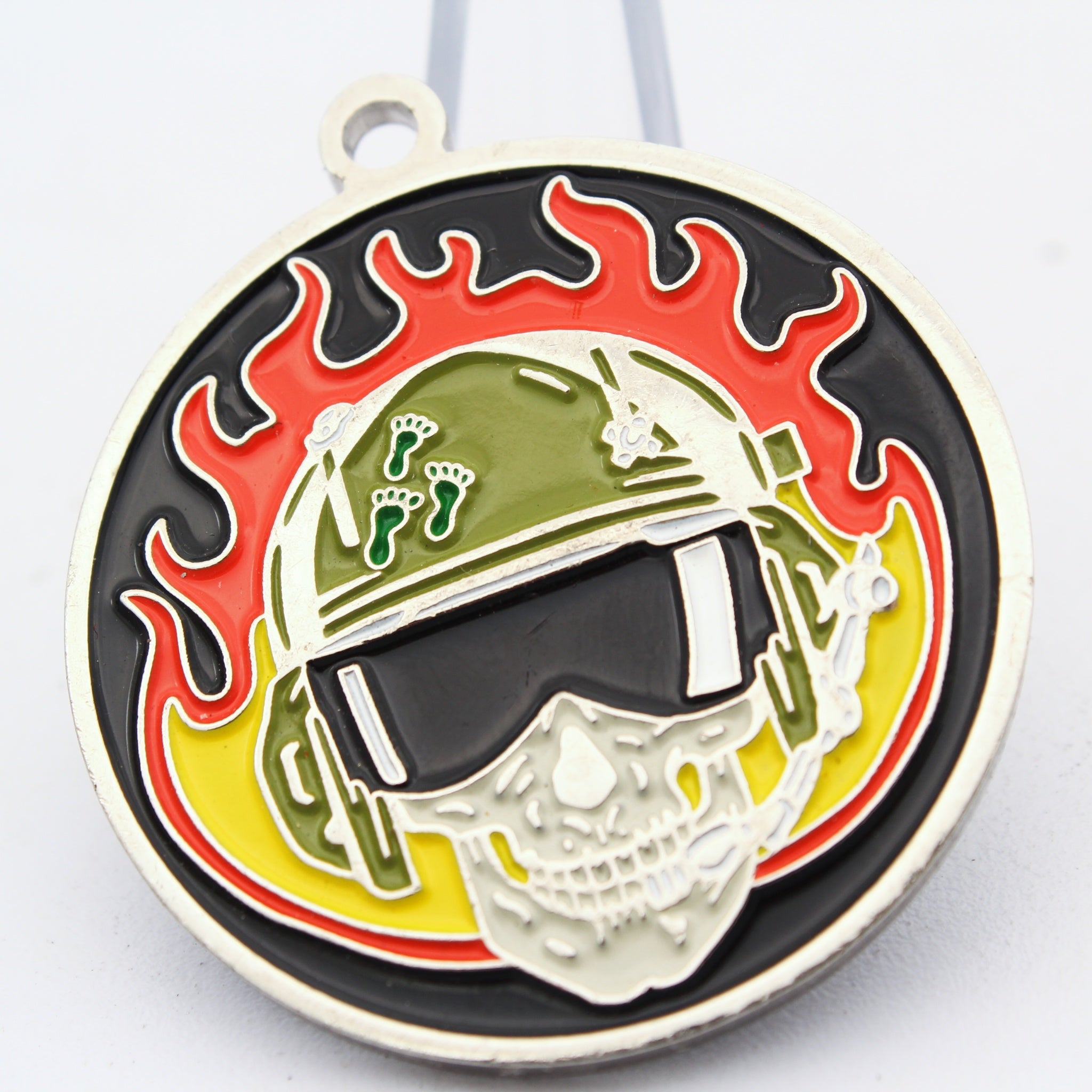 Dark Knights Skull Helmet Flames Challenge Coin Pendant 1.5” Copper Pre-Owned