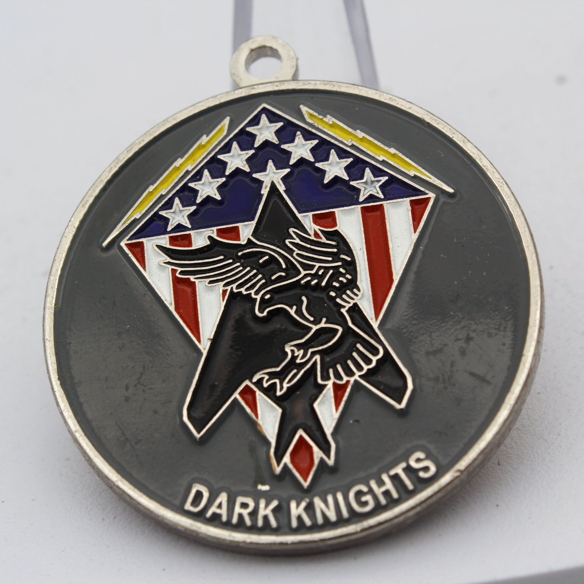 Dark Knights Skull Helmet Flames Challenge Coin Pendant 1.5” Copper Pre-Owned