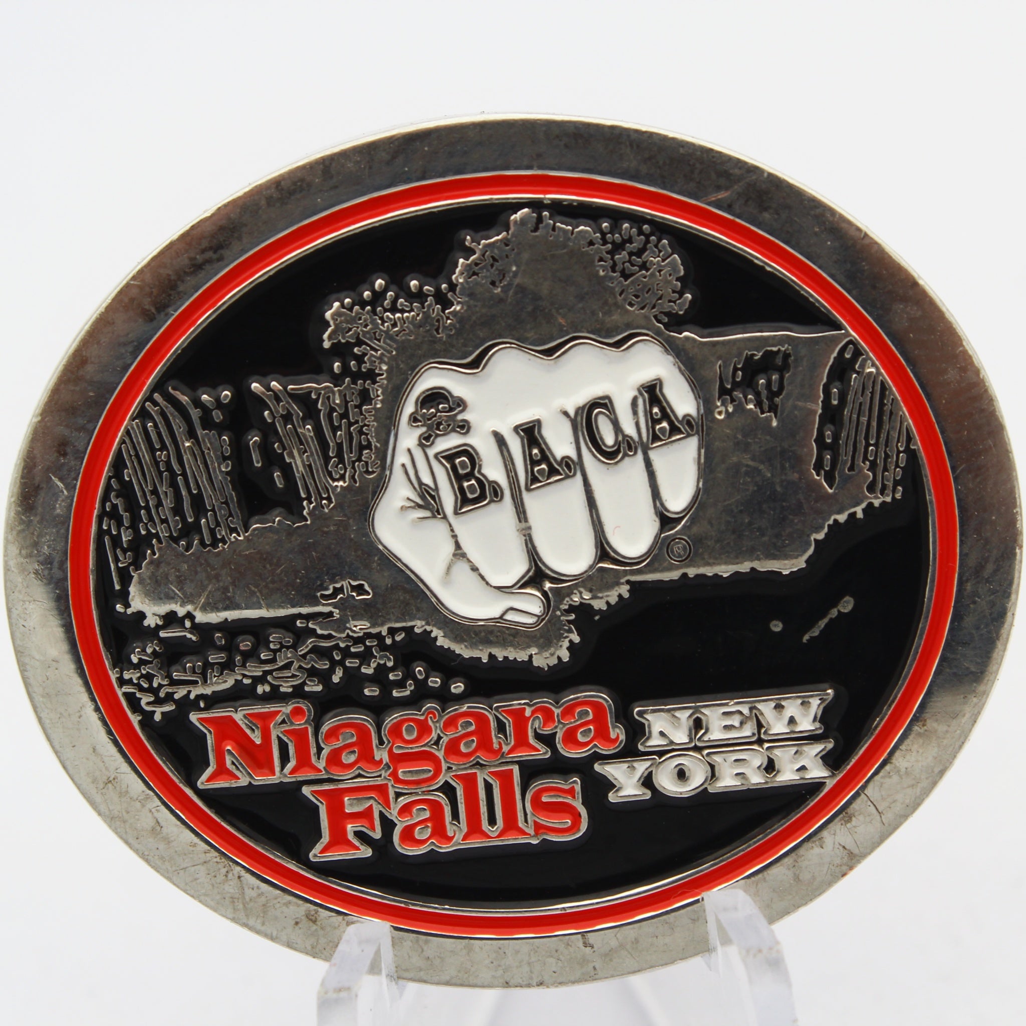 Bikers Against Child Abuse B.A.C.A Niagara Falls NY Challenge Coin 1.75” Copper Pre-Owned
