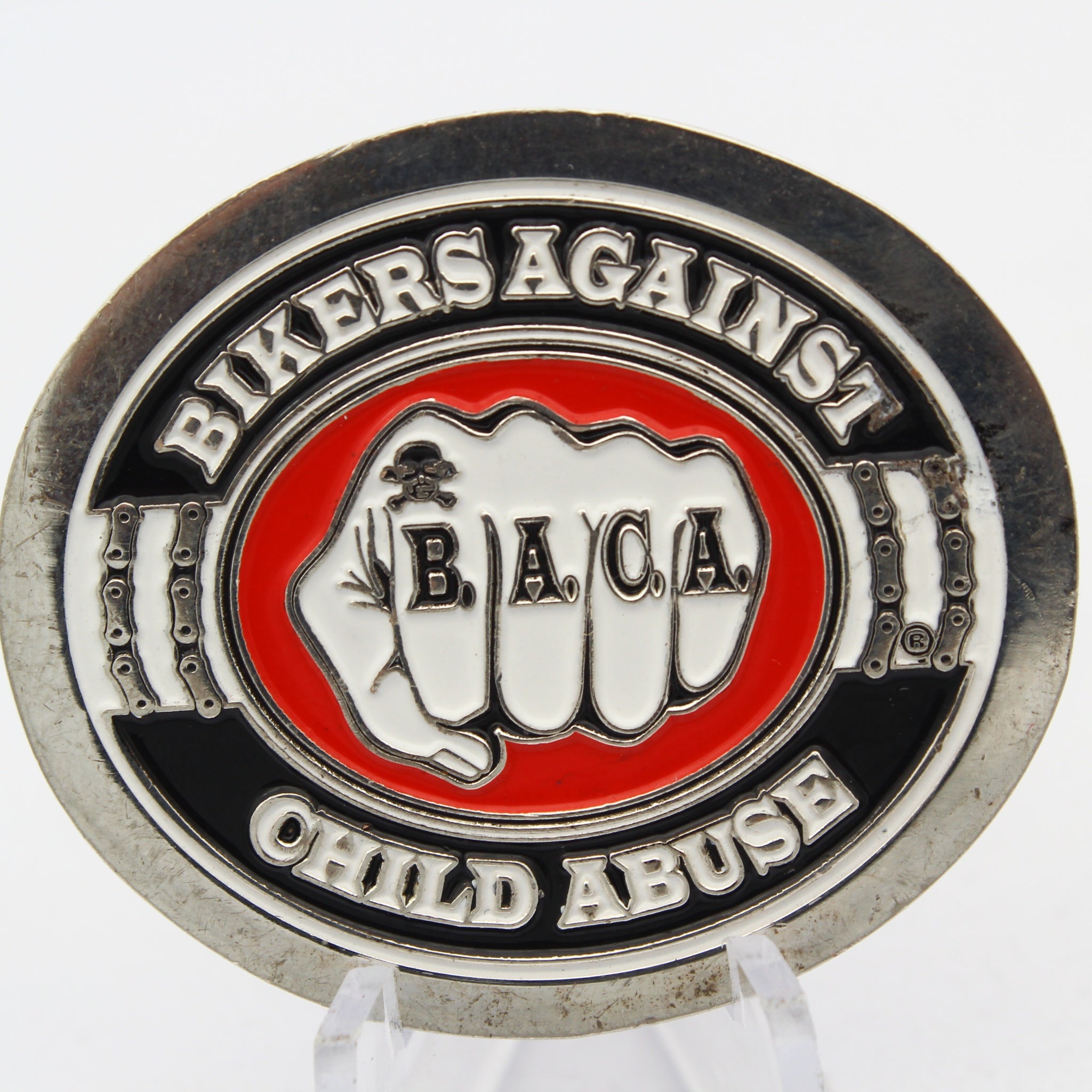 Bikers Against Child Abuse B.A.C.A Niagara Falls NY Challenge Coin 1.75” Copper Pre-Owned
