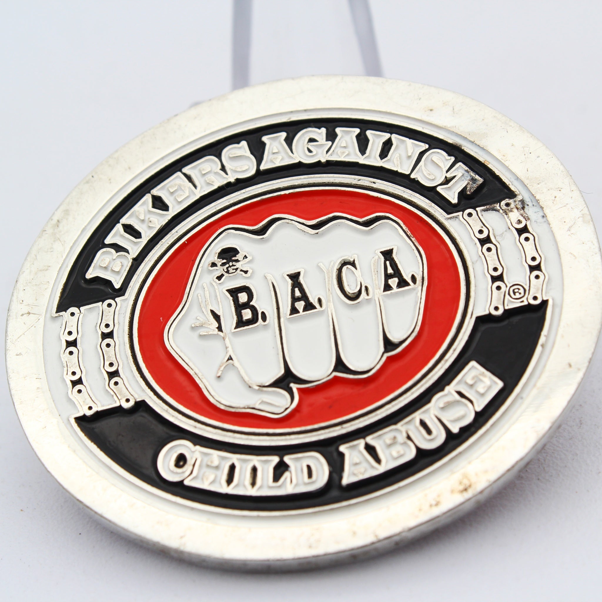 Bikers Against Child Abuse B.A.C.A Niagara Falls NY Challenge Coin 1.75” Copper Pre-Owned
