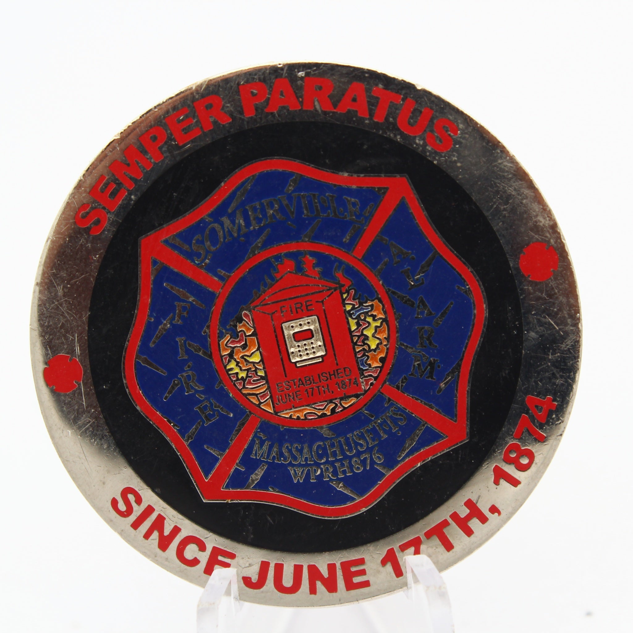 Somerville Massachusetts Fire Rescue Fire Alarm Challenge Coin 1.75” Since 1874 Pre-Owned