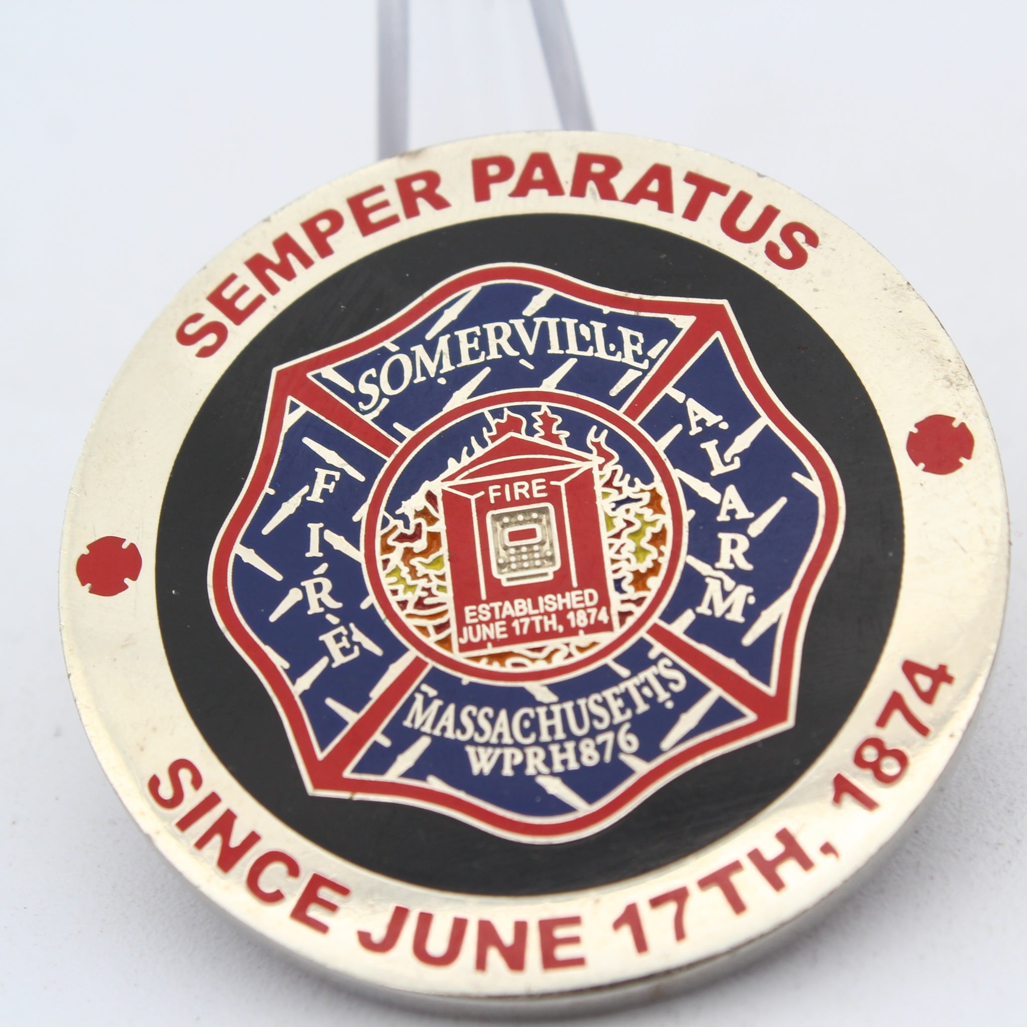 Somerville Massachusetts Fire Rescue Fire Alarm Challenge Coin 1.75” Since 1874 Pre-Owned