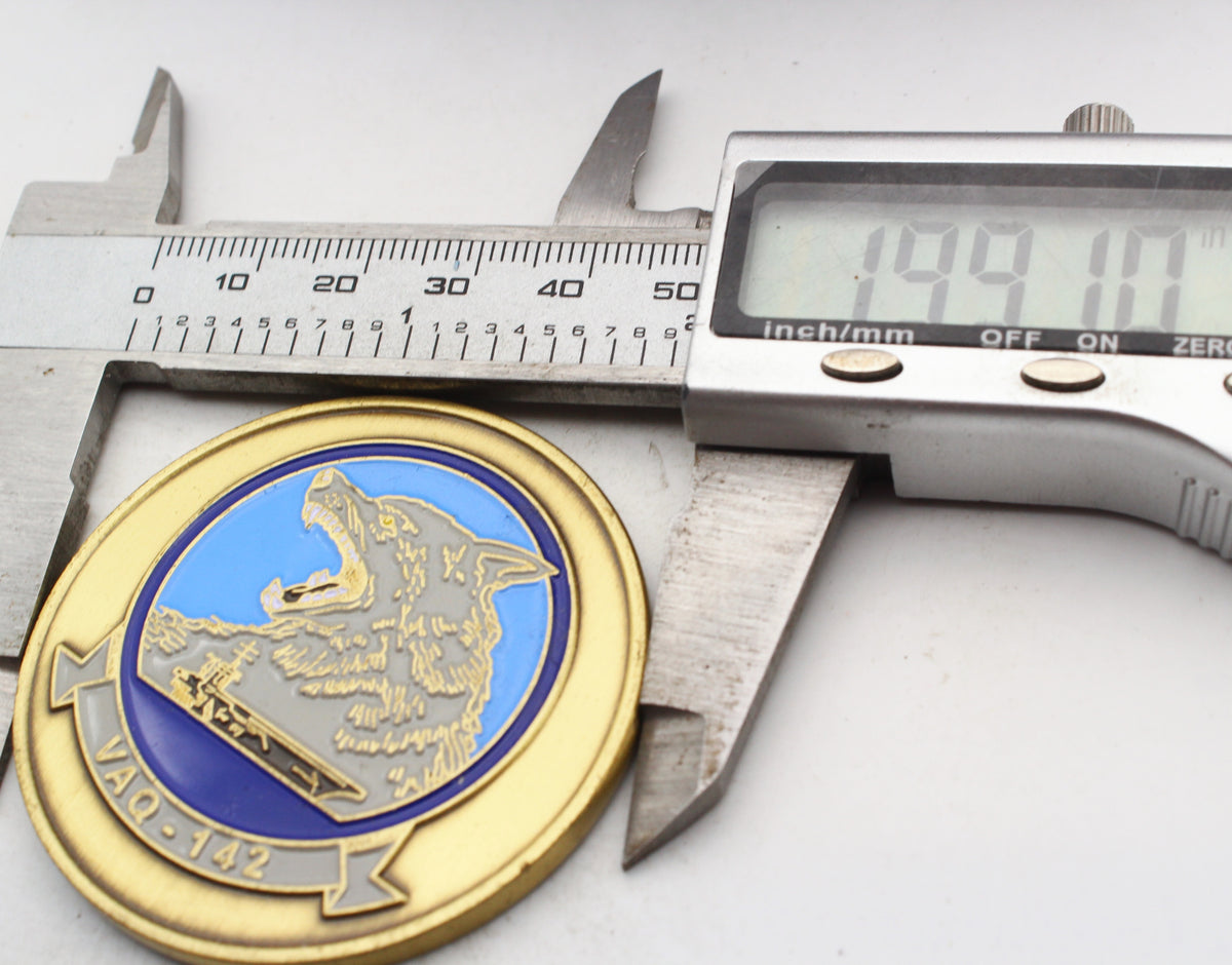 US Navy VAQ-142 Grim Watchdogs Challenge Coin 2.0 Inch Copper Pre-Owned