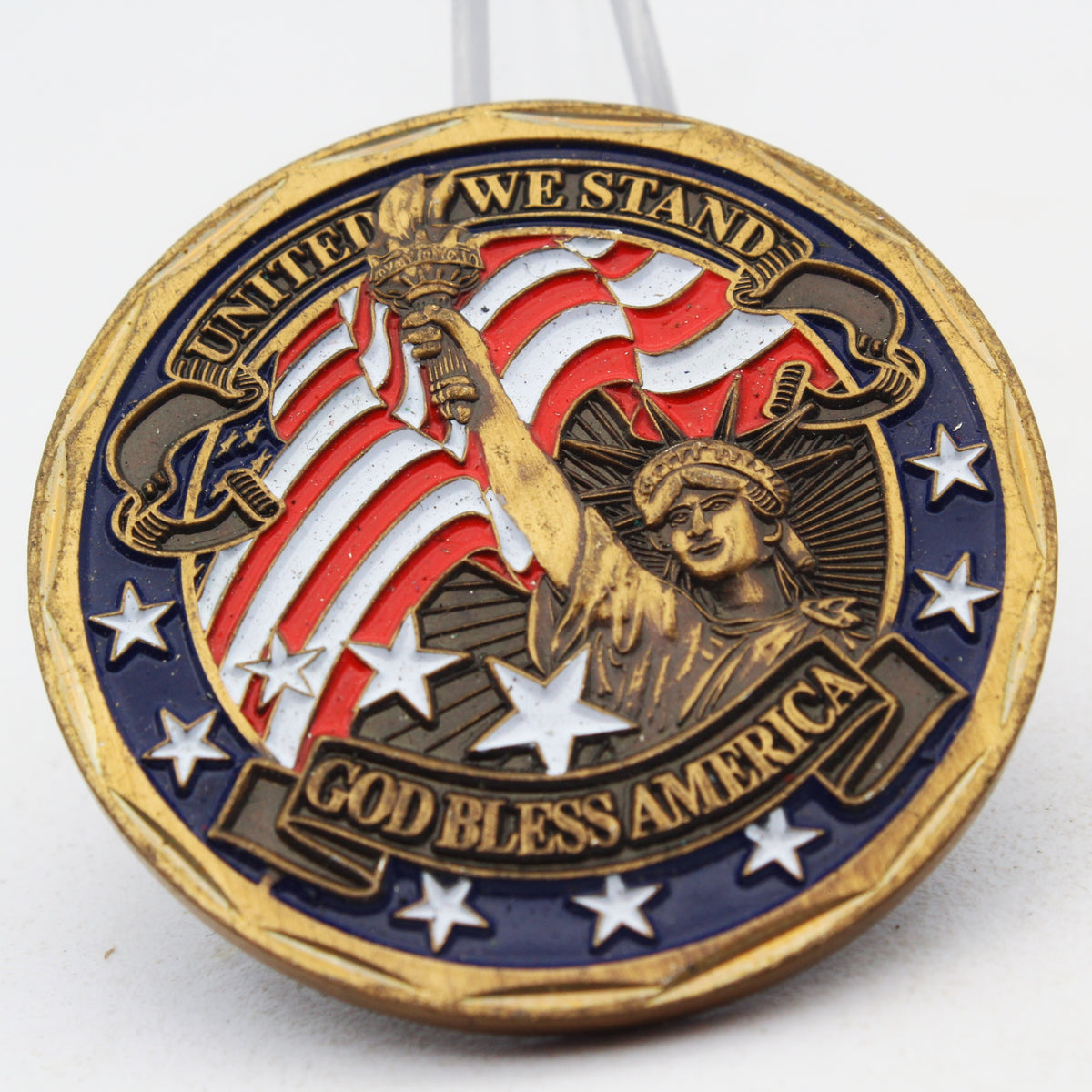 United We Stand God Bless America Patriotic Challenge Coin 1.6 Inch Copper Pre-Owned