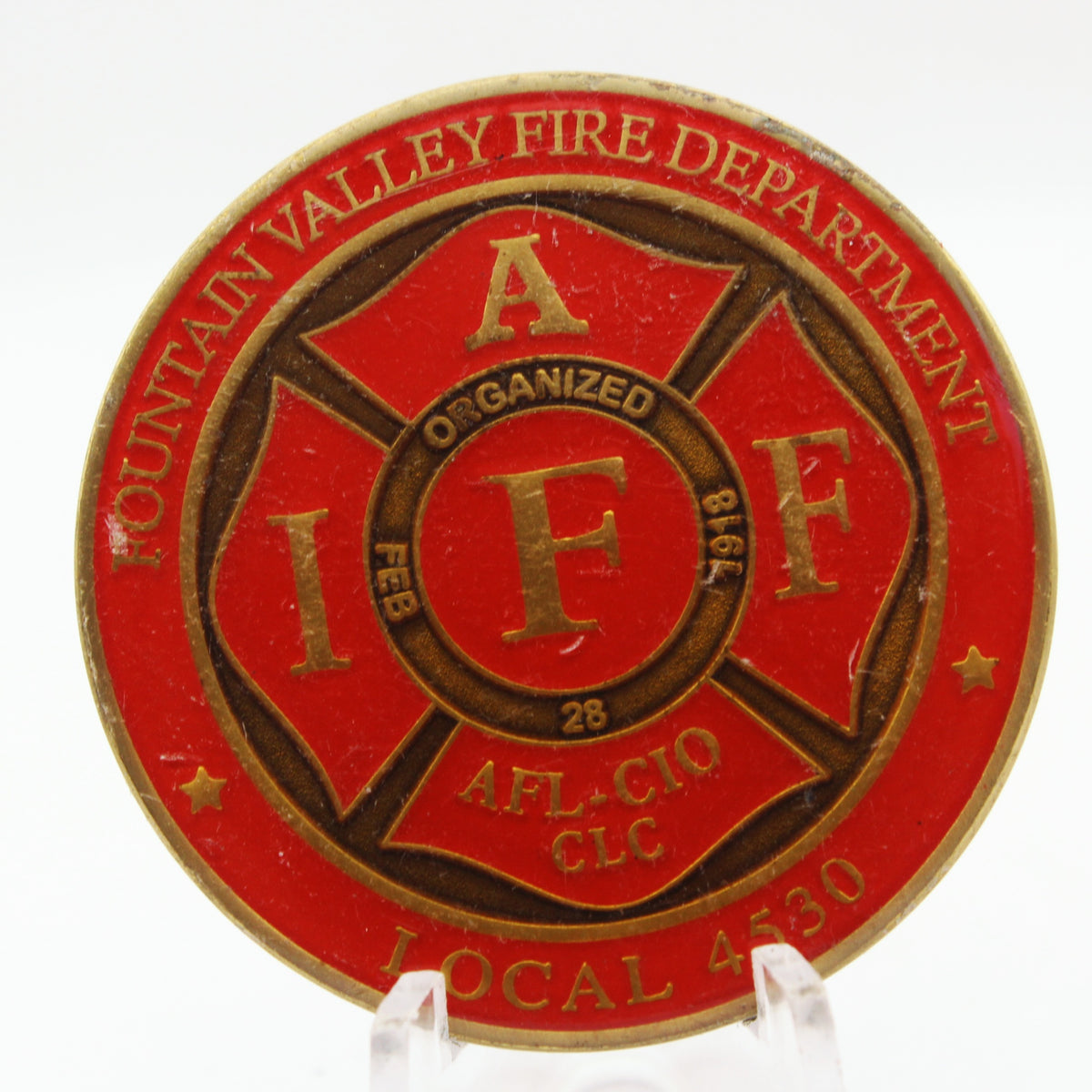 Fountain Valley Fire Department Local 4530 Fallen Brothers Challenge Coin 1.75 Inch Copper Pre-Owned