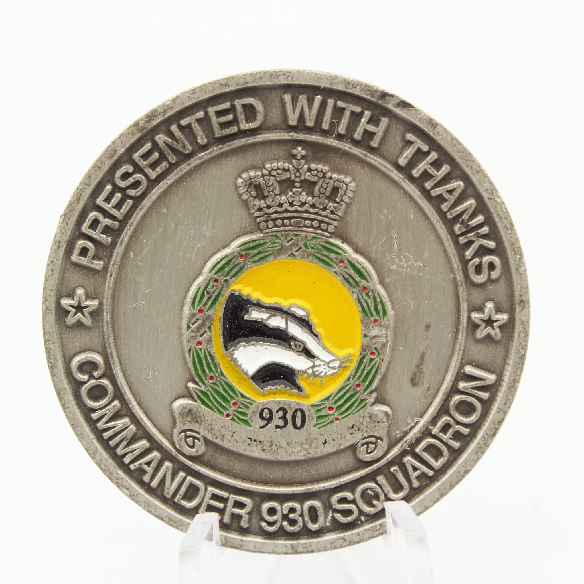 Rare RAF Defenece Helicopter Command Commander 930 Squadron Presented With Thanks Challenge Coin 1.5” Copper Enamel Pre-Owned