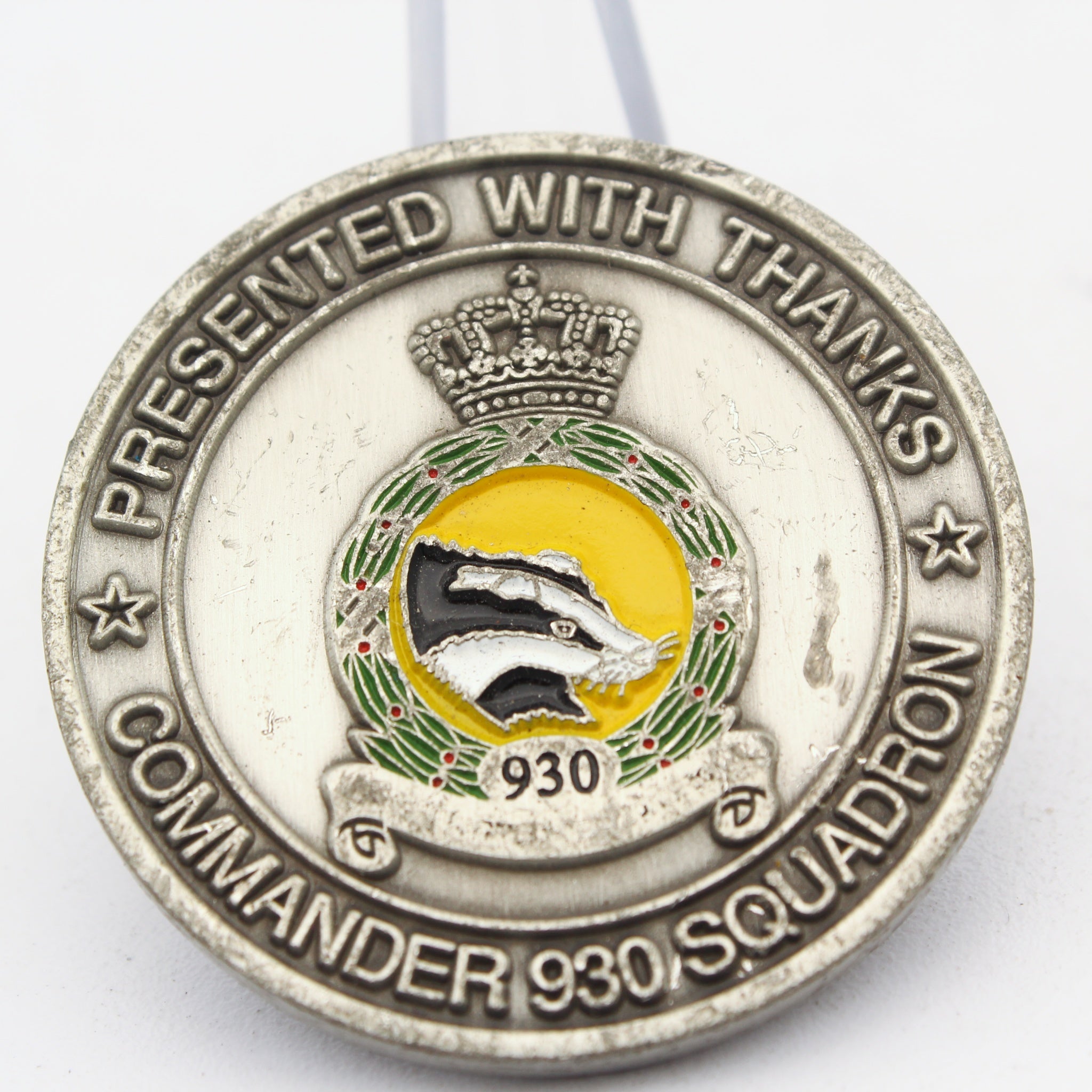 Rare RAF Defenece Helicopter Command Commander 930 Squadron Presented With Thanks Challenge Coin 1.5” Copper Enamel Pre-Owned