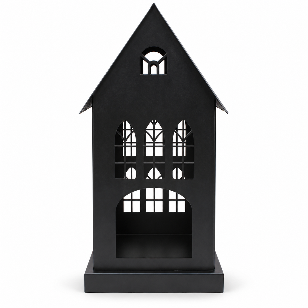 Gothic House Candle Lantern Holder – Black Metal Home Decor