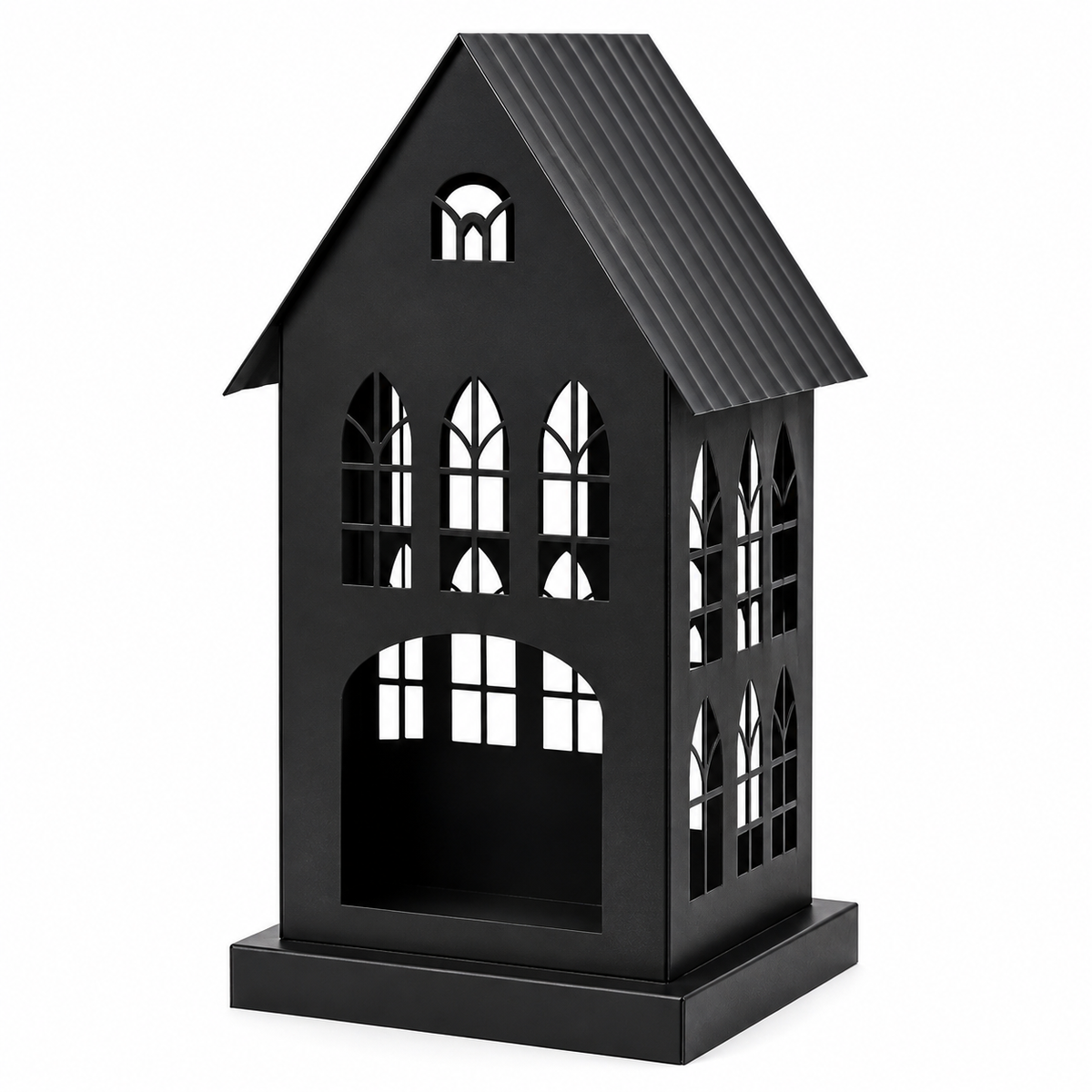 Gothic House Candle Lantern Holder – Black Metal Home Decor
