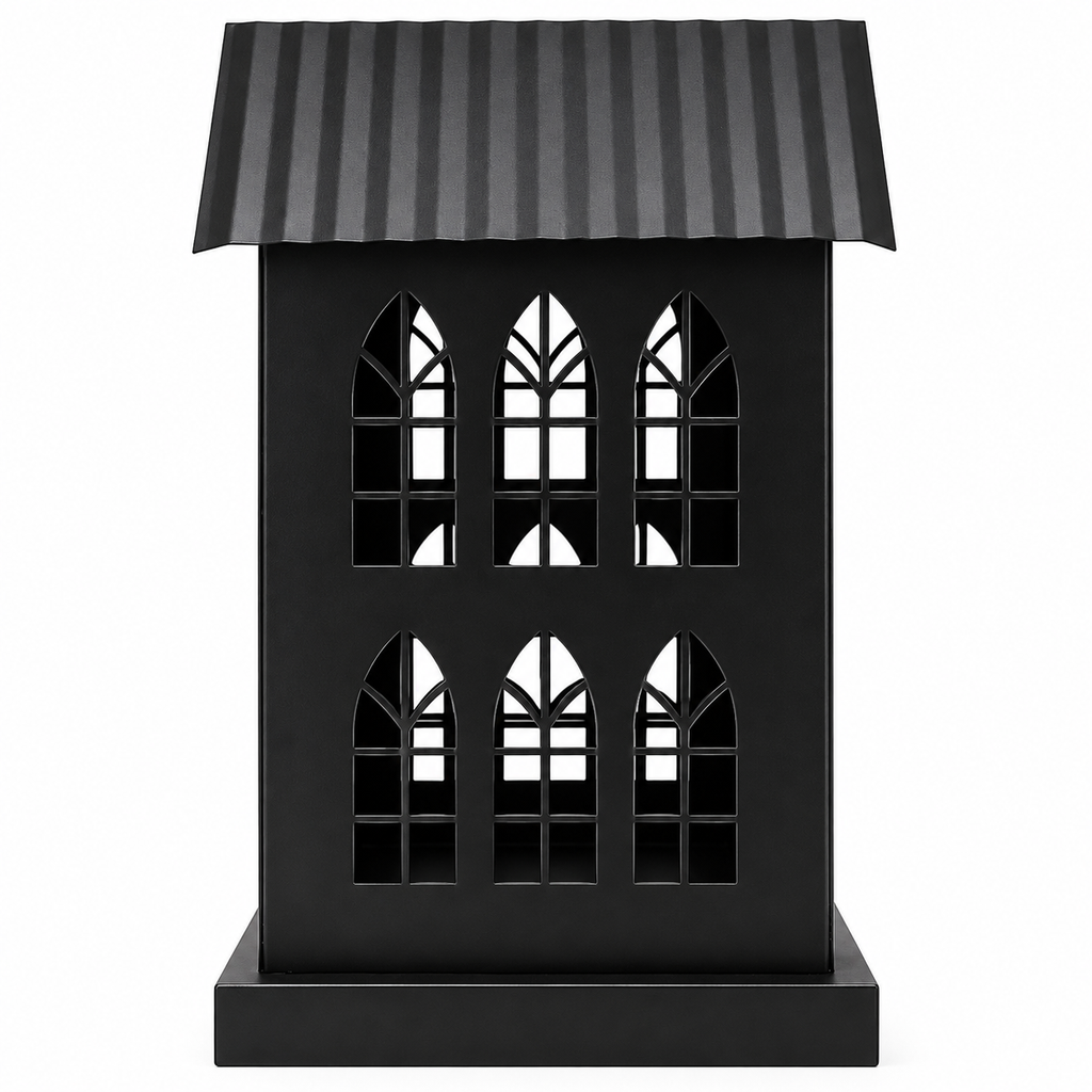 Gothic House Candle Lantern Holder – Black Metal Home Decor