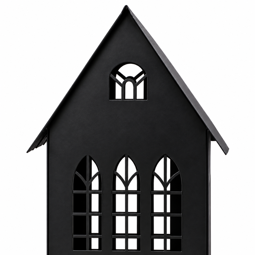 Gothic House Candle Lantern Holder – Black Metal Home Decor