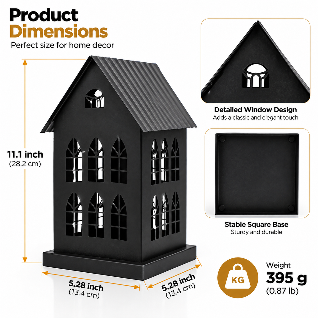 Gothic House Candle Lantern Holder – Black Metal Home Decor