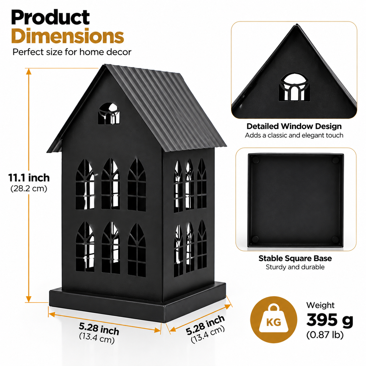 Gothic House Candle Lantern Holder – Black Metal Home Decor