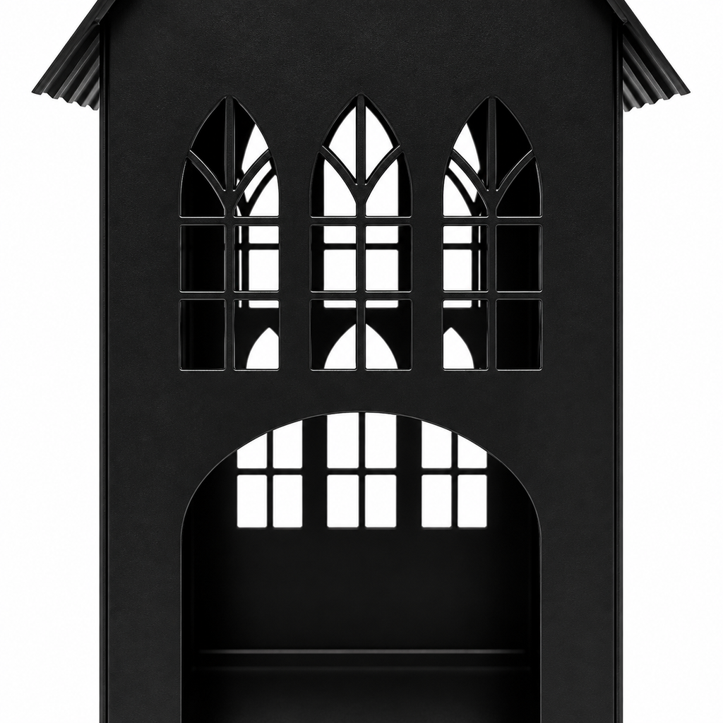 Gothic House Candle Lantern Holder – Black Metal Home Decor