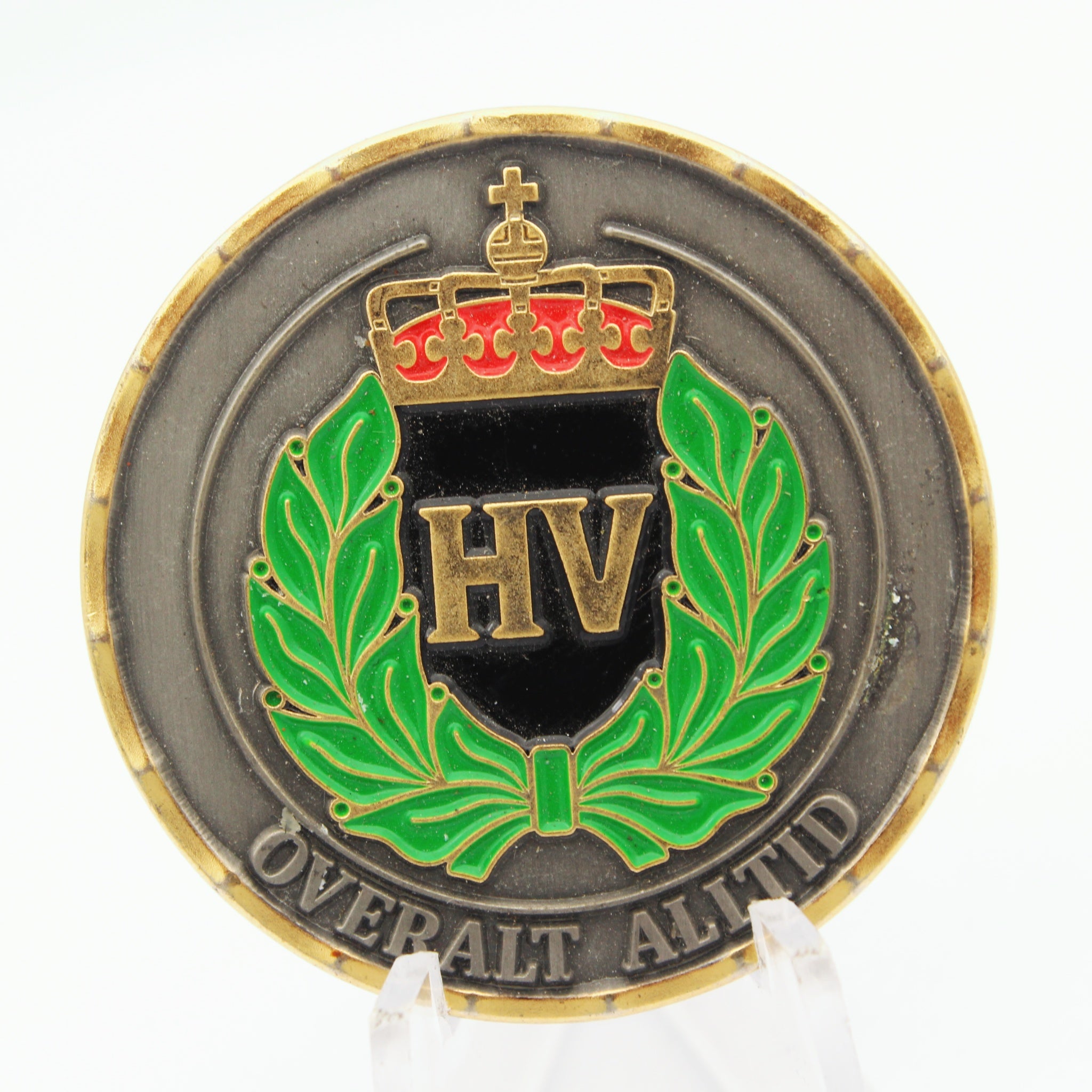 HV Home Guard Crown Laurel Overalt Altid Challenge Coin 1.5" Copper Used