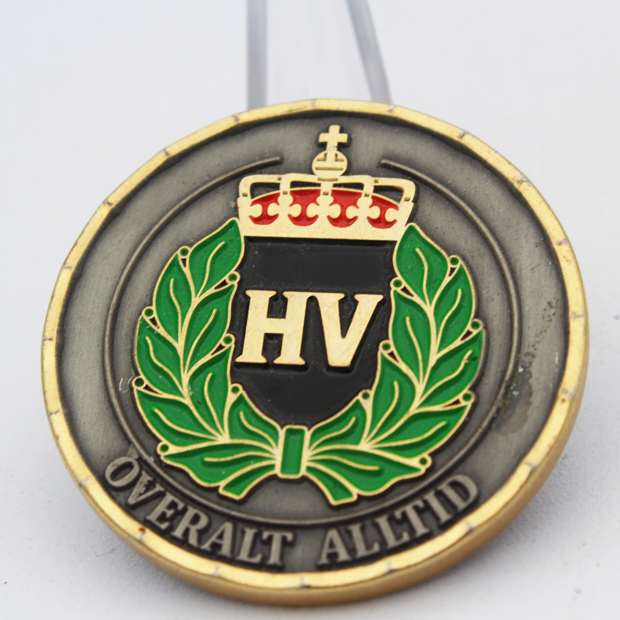 HV Home Guard Crown Laurel Overalt Altid Challenge Coin 1.5" Copper Used