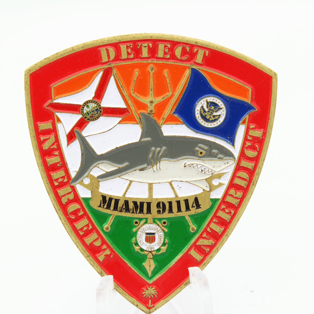US Coast Guard Intelligence Division Miami 91114 Challenge Coin 2" Brass Pre-owned