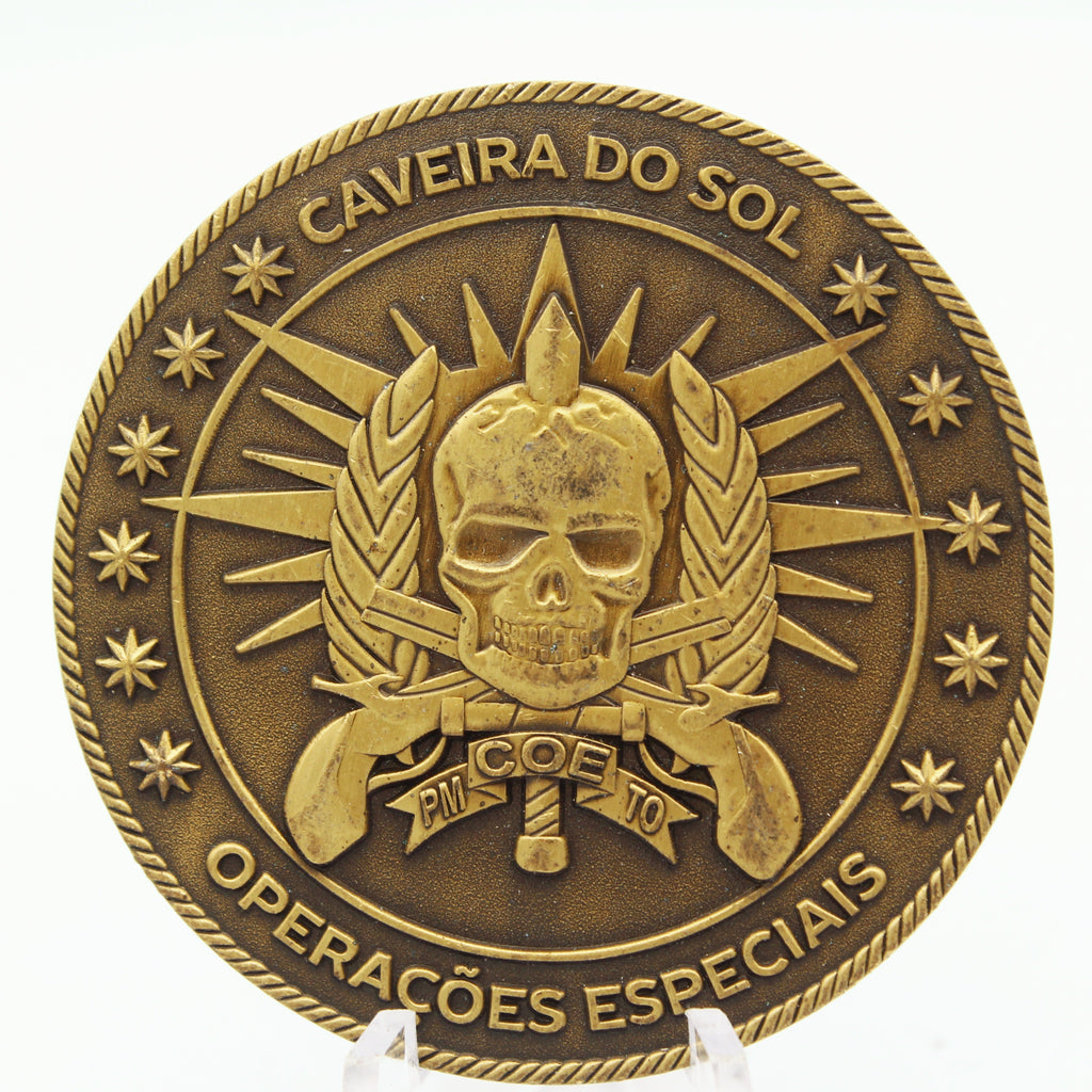 Caveira do Sol Operações Especiais Challenge Coin 2 Inch Brazil Special Police Collectible Pre-owned