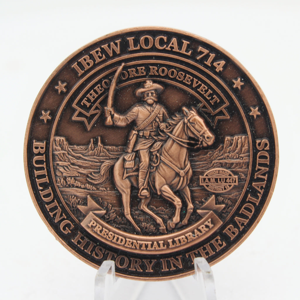 IBEW Local 714 Theodore Roosevelt Presidential Library Challenge Coin 1.75" Pre-Owned