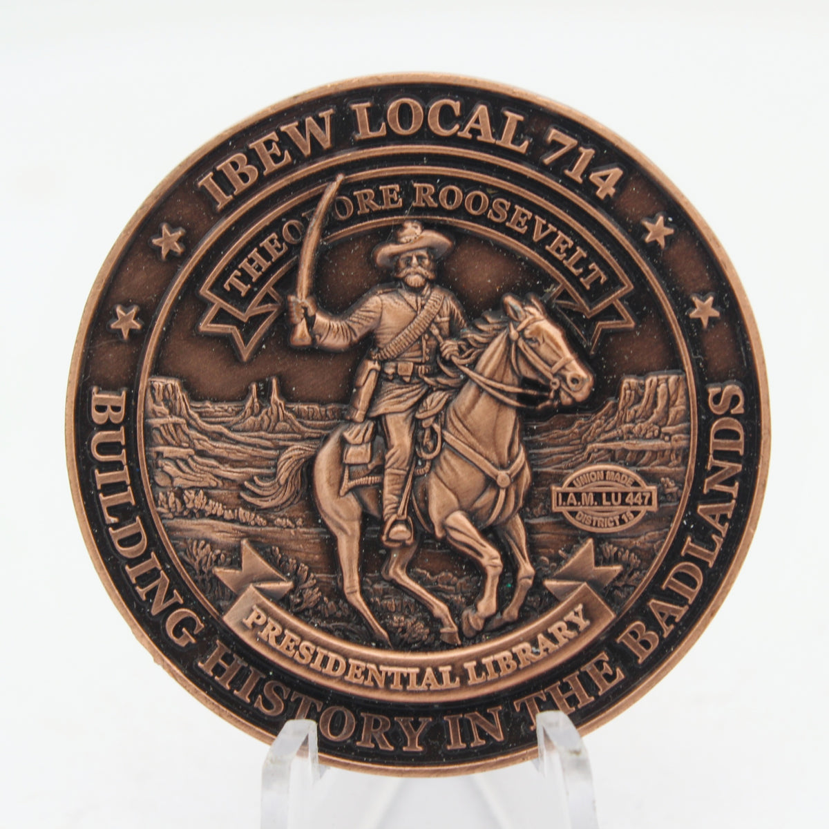 IBEW Local 714 Theodore Roosevelt Presidential Library Challenge Coin 1.75" Pre-Owned