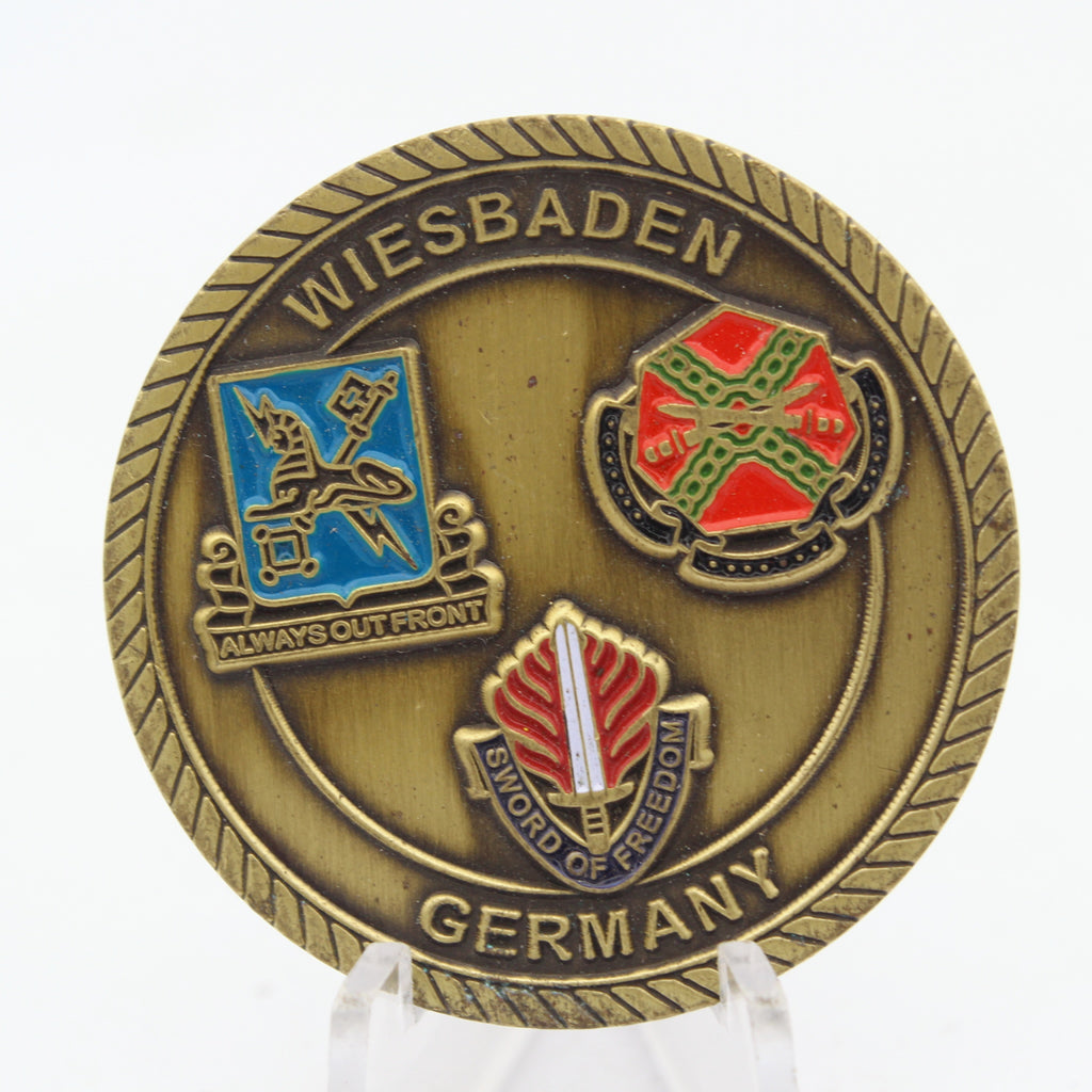 Wiesbaden Germany U.S. Army Sword of Freedom Challenge Coin 1.6" Copper Pre-Owned