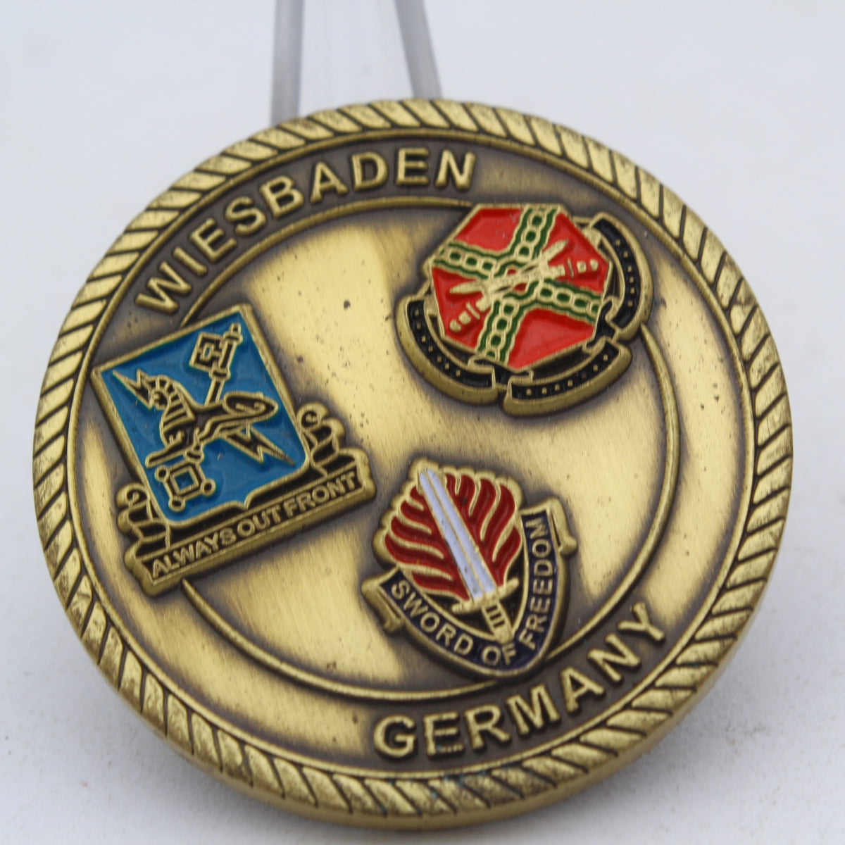 Wiesbaden Germany U.S. Army Sword of Freedom Challenge Coin 1.6" Copper Pre-Owned