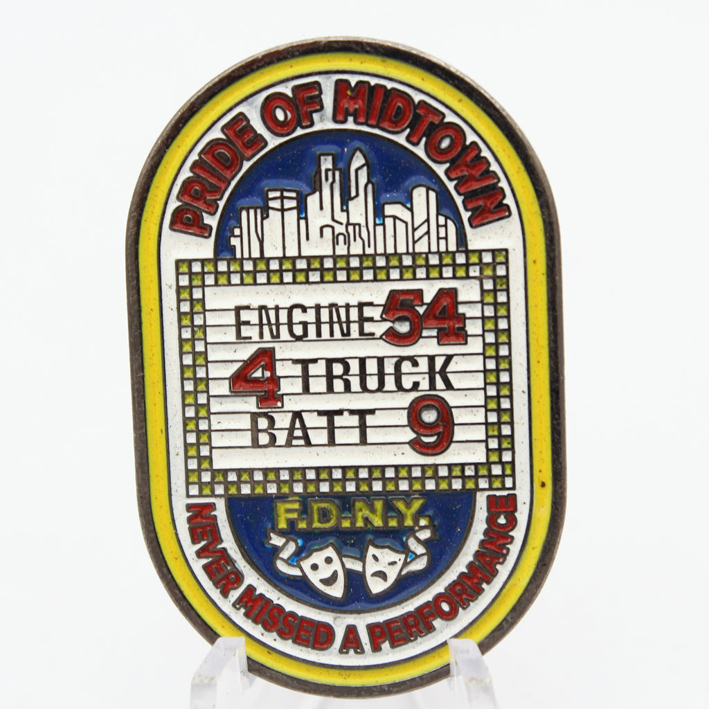 FDNY Pride of Midtown Challenge Coin Engine 54 Truck 4 Batt 9 1.75" Pre-owned