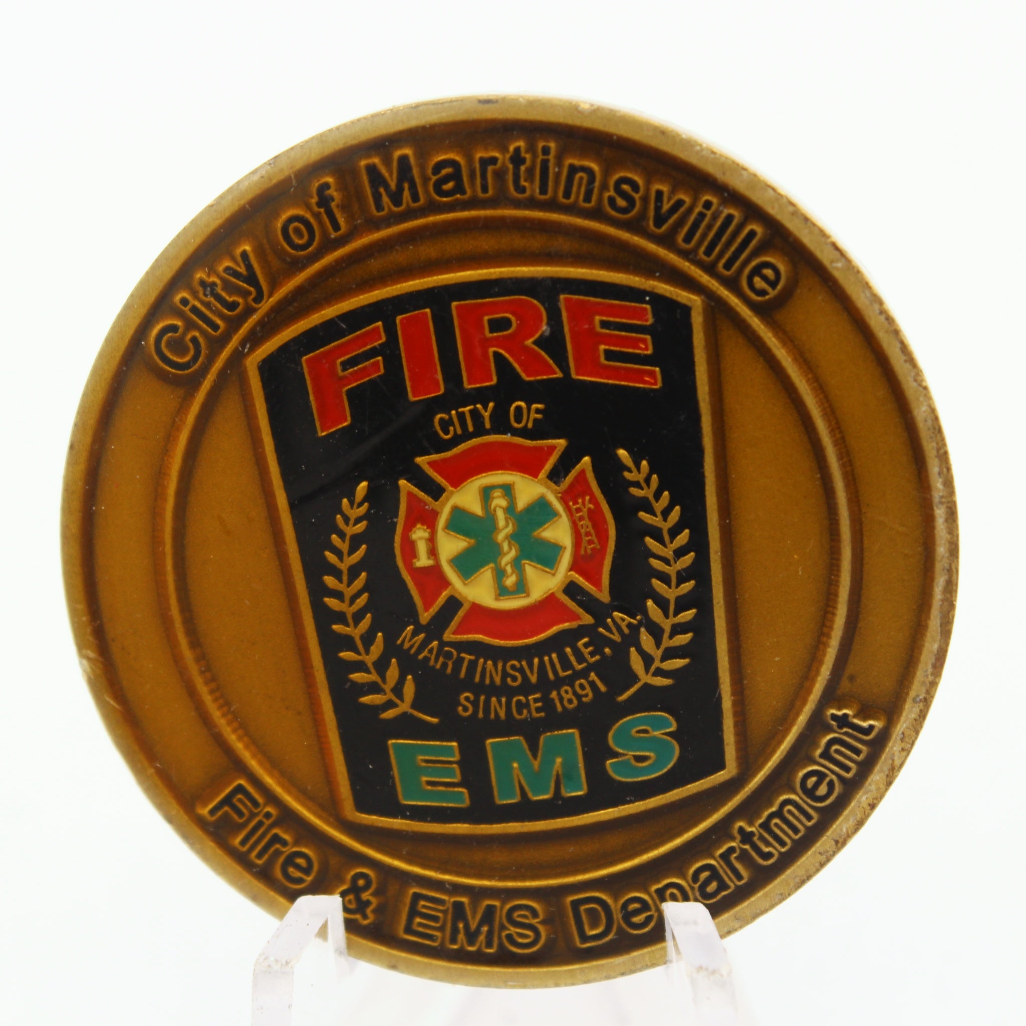 City of Martinsville VA Fire EMS Challenge Coin Firefighter 1.5" Pre-Owned
