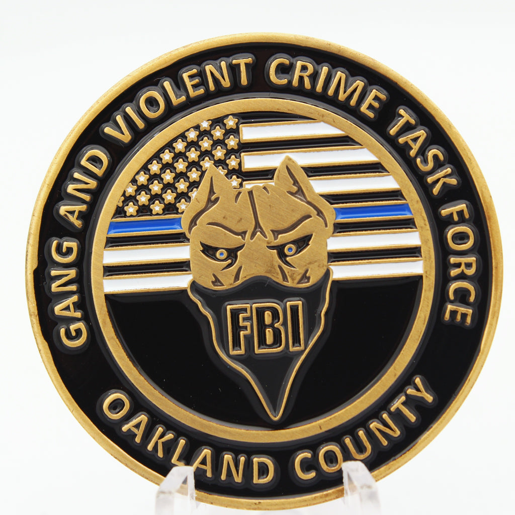 FBI Oakland County Gang and Violent Crime Task Force Challenge Coin 1.75" Copper Used