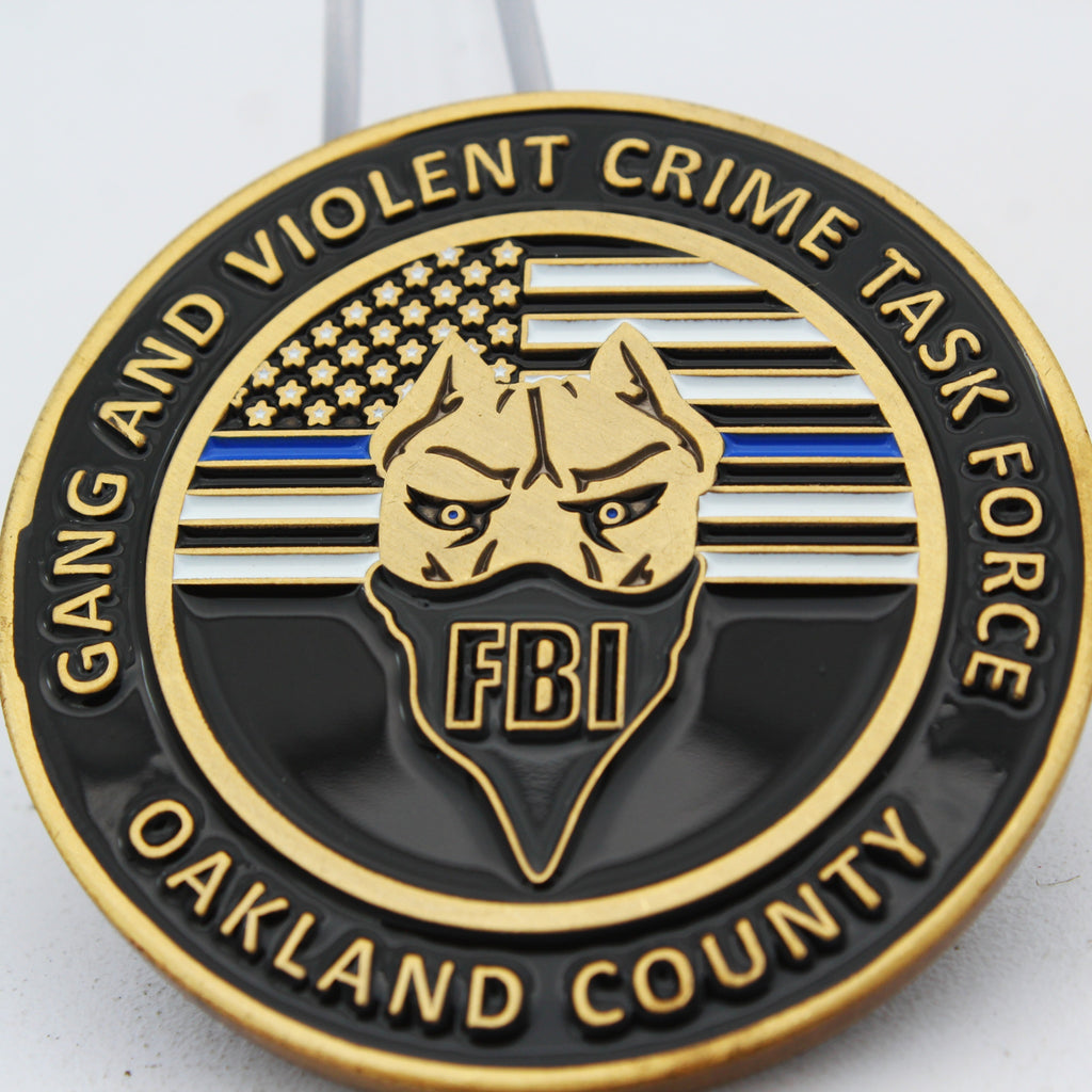 FBI Oakland County Gang and Violent Crime Task Force Challenge Coin 1.75" Copper Used
