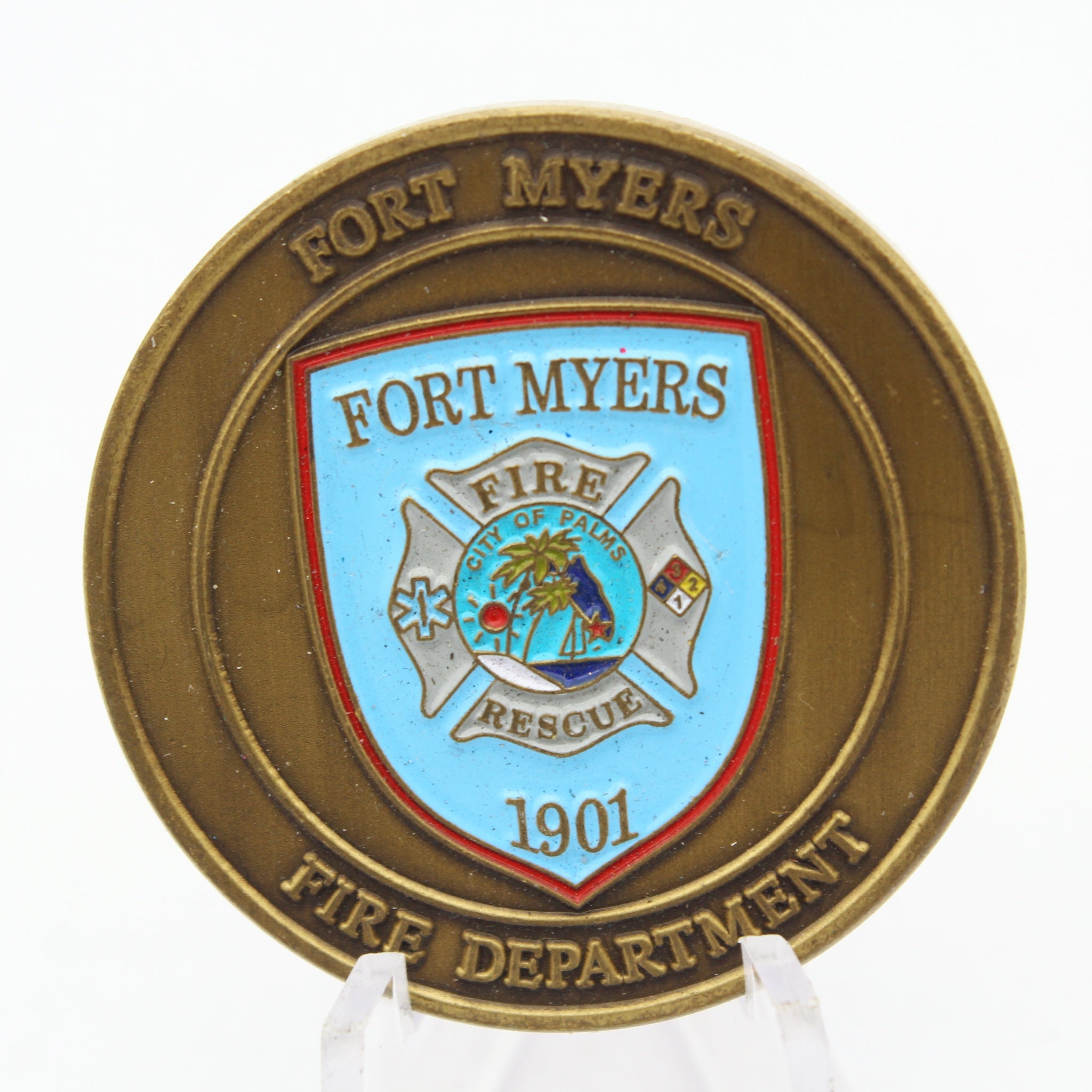 Fort Myers FL Fire Rescue Challenge Coin 1901 Fire Department Collectible Pre-owned