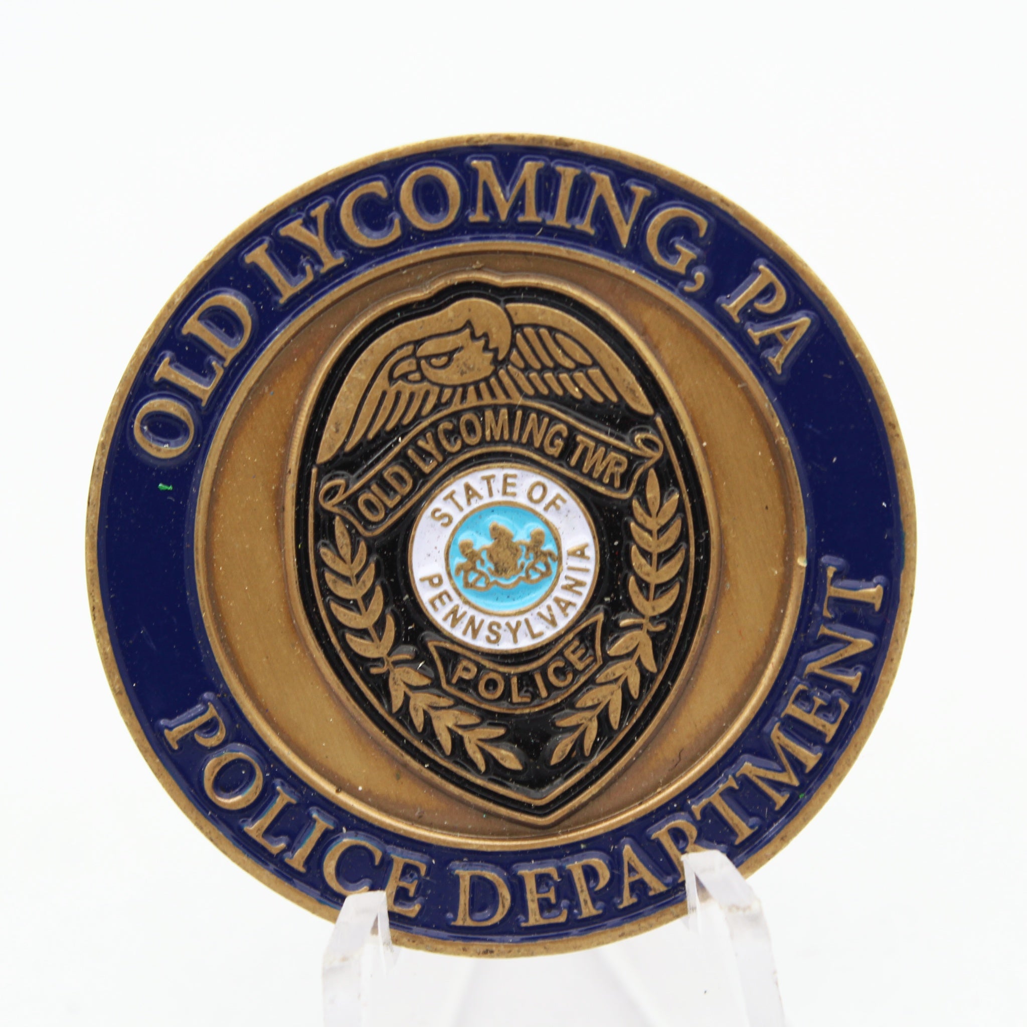 Pennsylvania Police Challenge Coin Old Lycoming Thin Blue Line St Michael 1.5" Copper Pre-owned