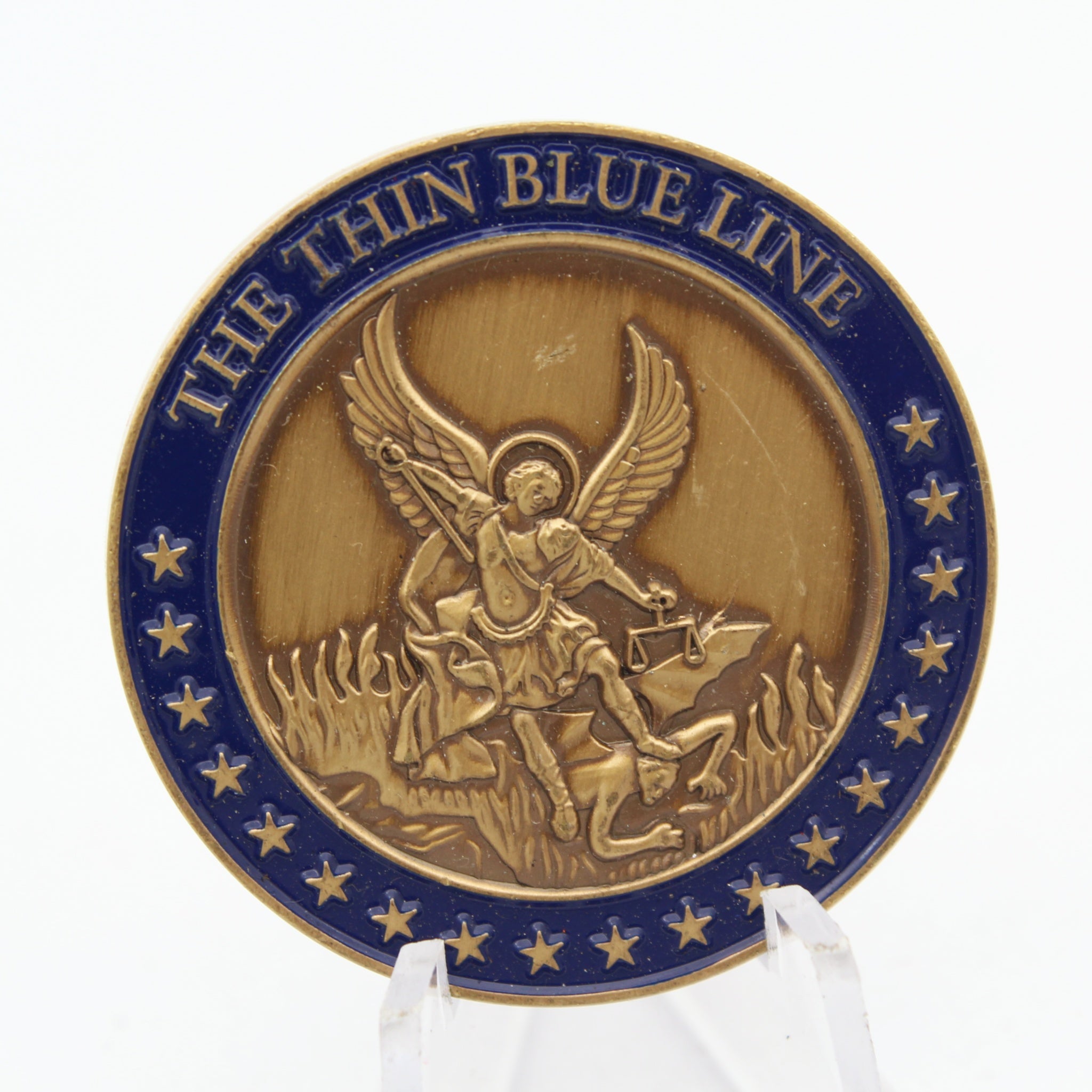 Pennsylvania Police Challenge Coin Old Lycoming Thin Blue Line St Michael 1.5" Copper Pre-owned