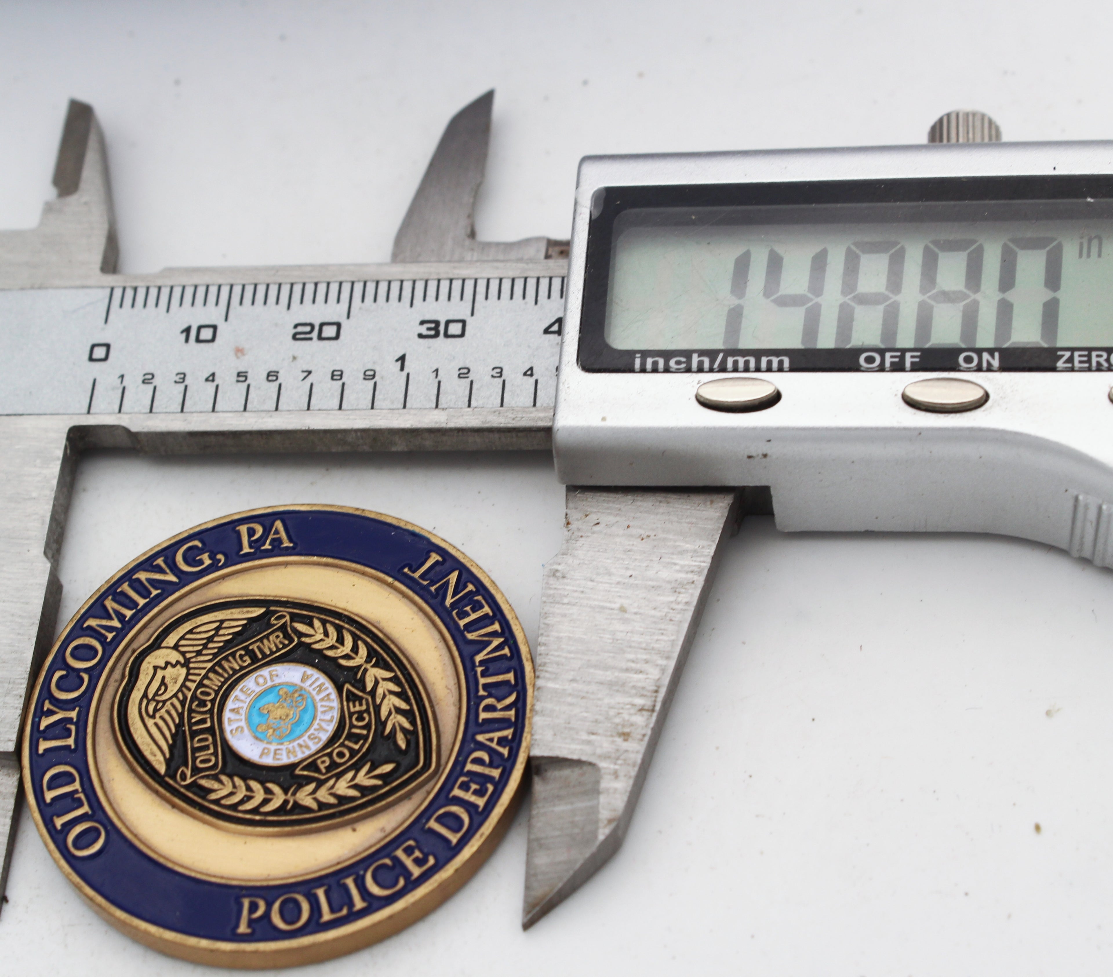 Pennsylvania Police Challenge Coin Old Lycoming Thin Blue Line St Michael 1.5" Copper Pre-owned